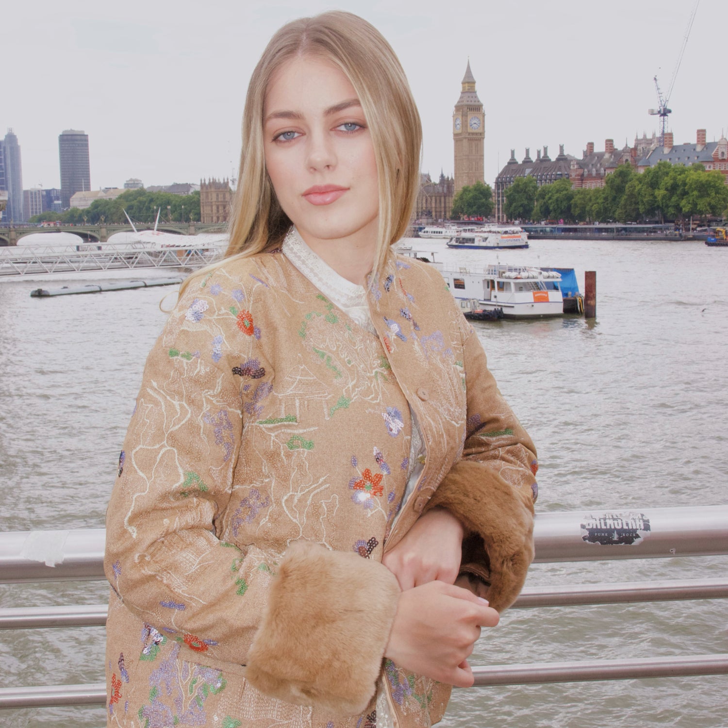 Embroidered Cardigan Golden Brown Jacket Coat Stylish Stitching
