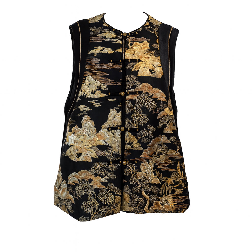 Poetic Landscape Embroidered Vest Gold Black