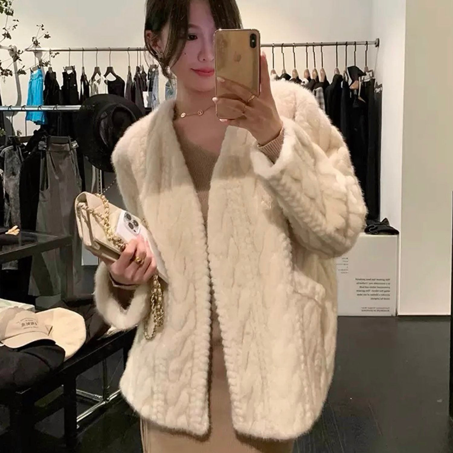 Galaxy Super Soft Fur Coat Jacket Eco-friendly Fur White Cream