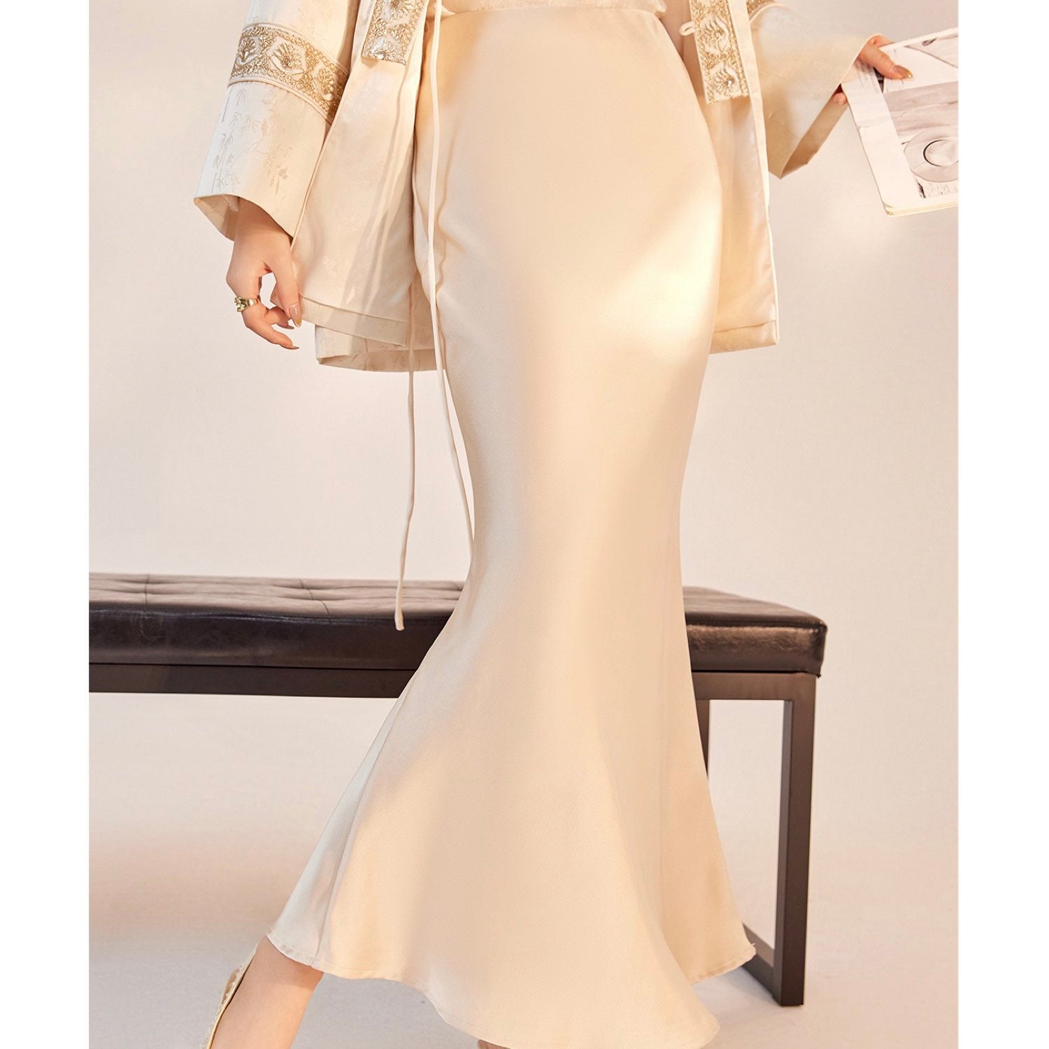 A-line Cream Midi Skirt Goes with Everything
