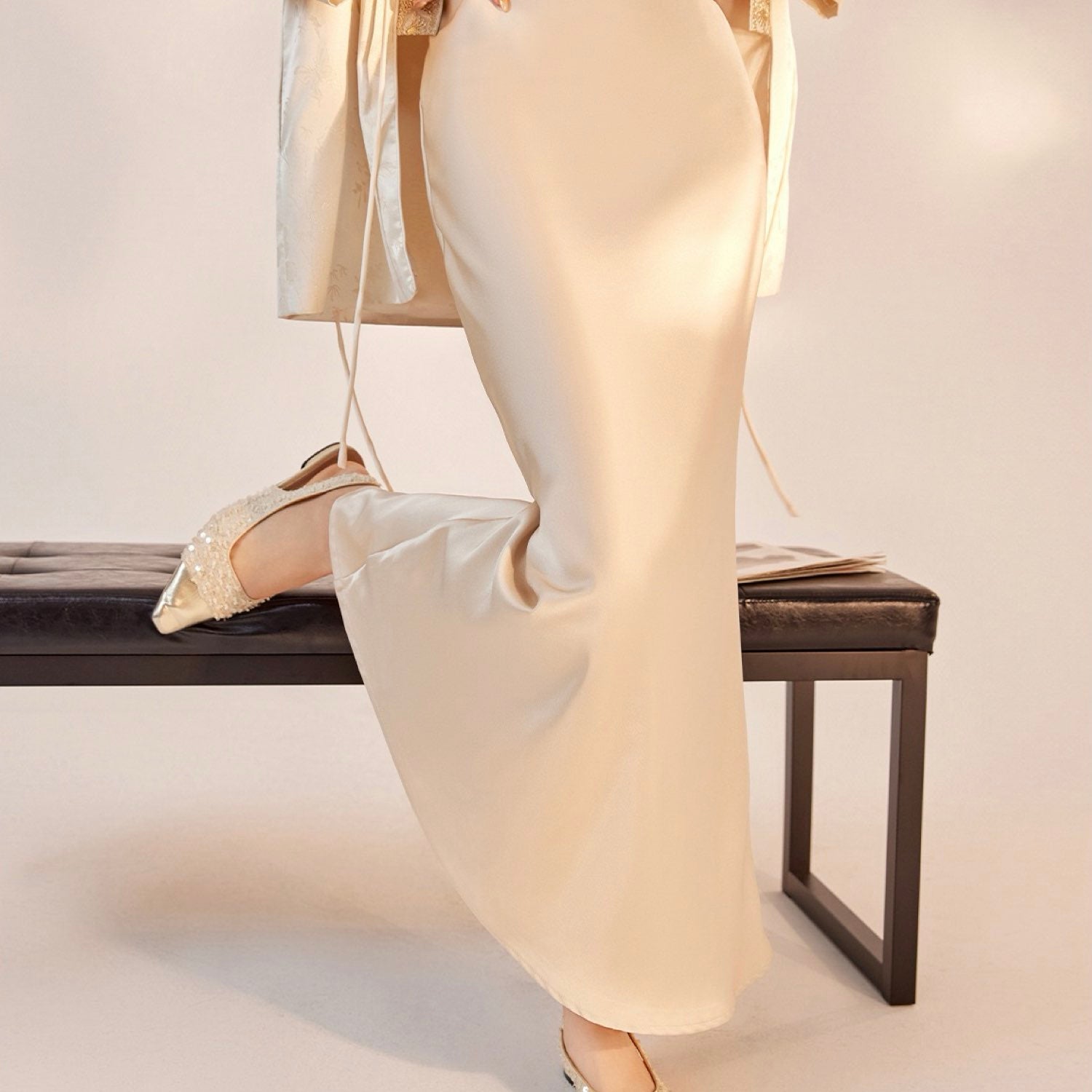 A-line Cream Midi Skirt Goes with Everything