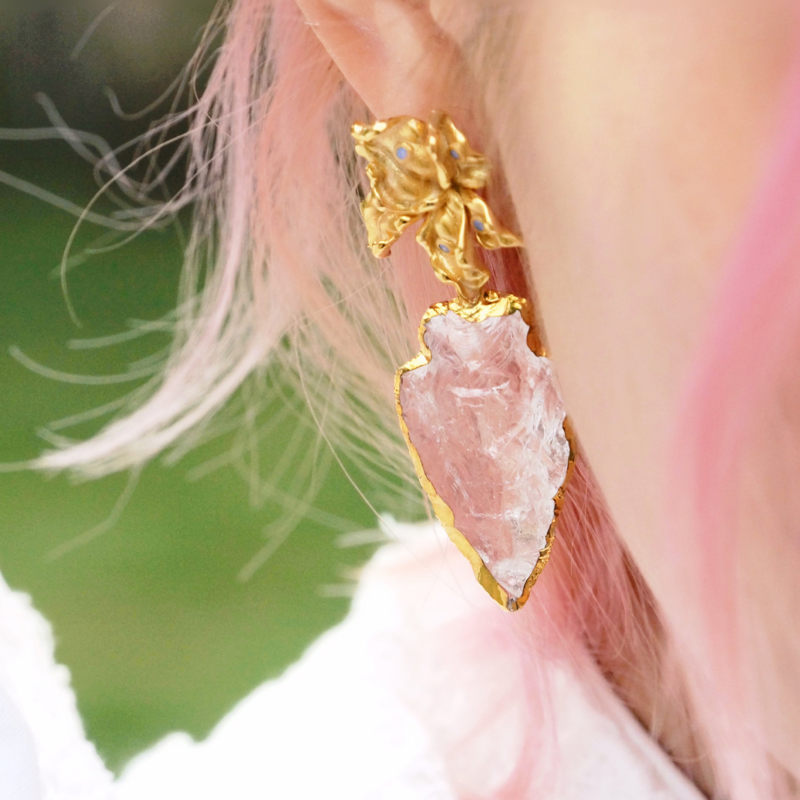 Natural White Crystal Flame Tree Gold-plated Silver