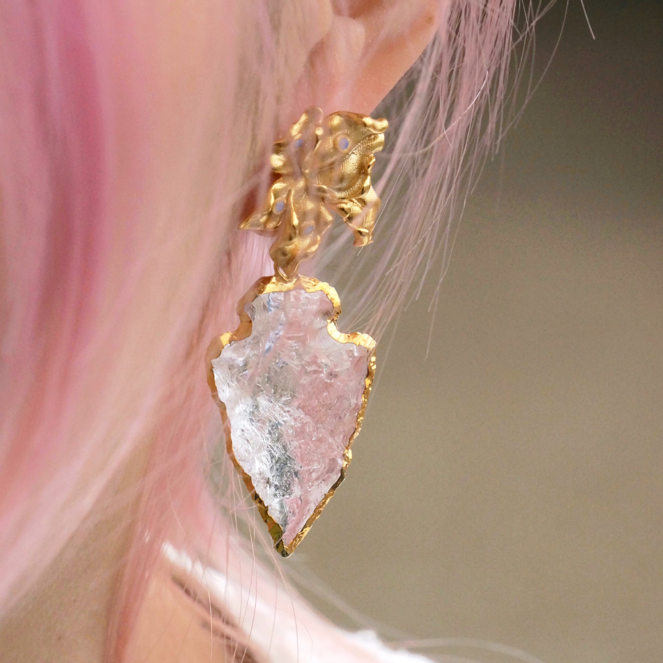 Natural White Crystal Flame Tree Gold-plated Silver