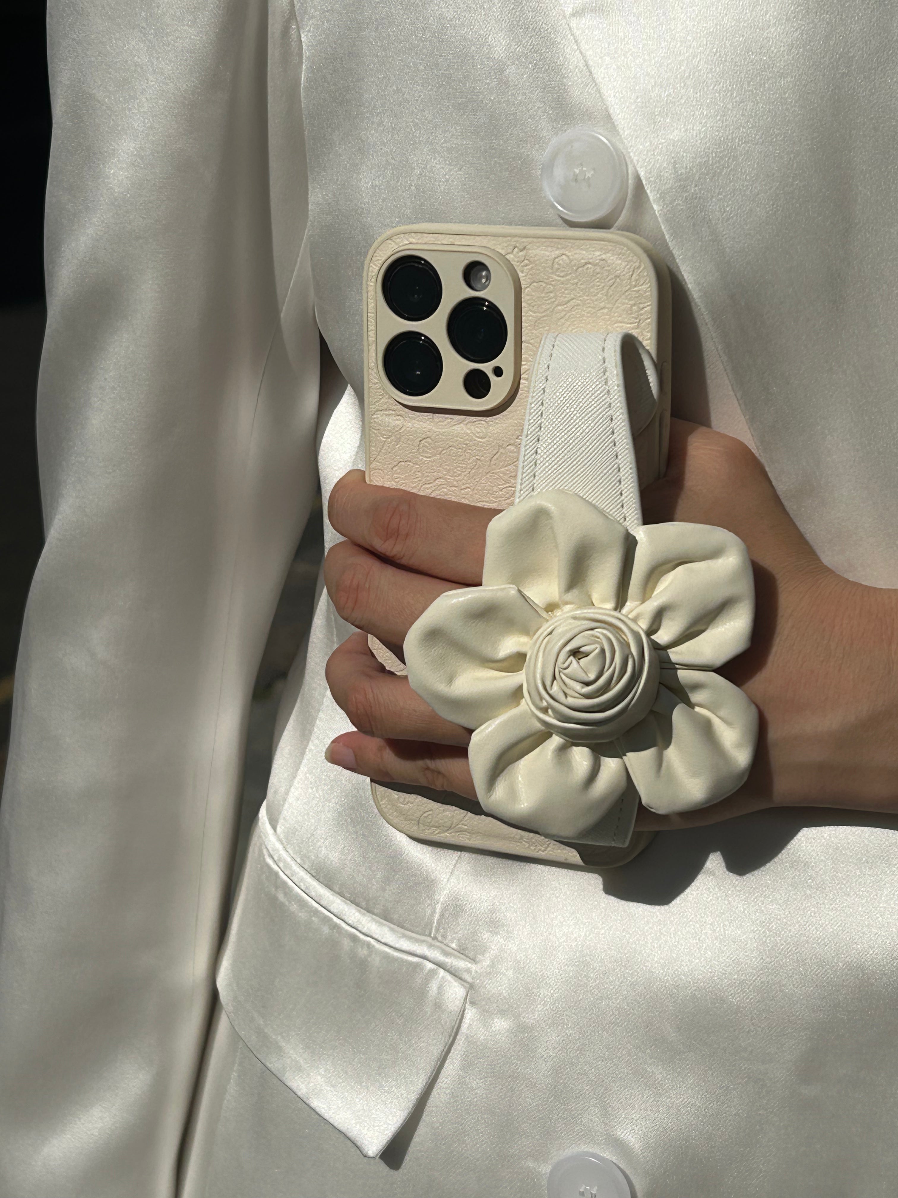 Floral Wrist Phone Case Hand Holder White