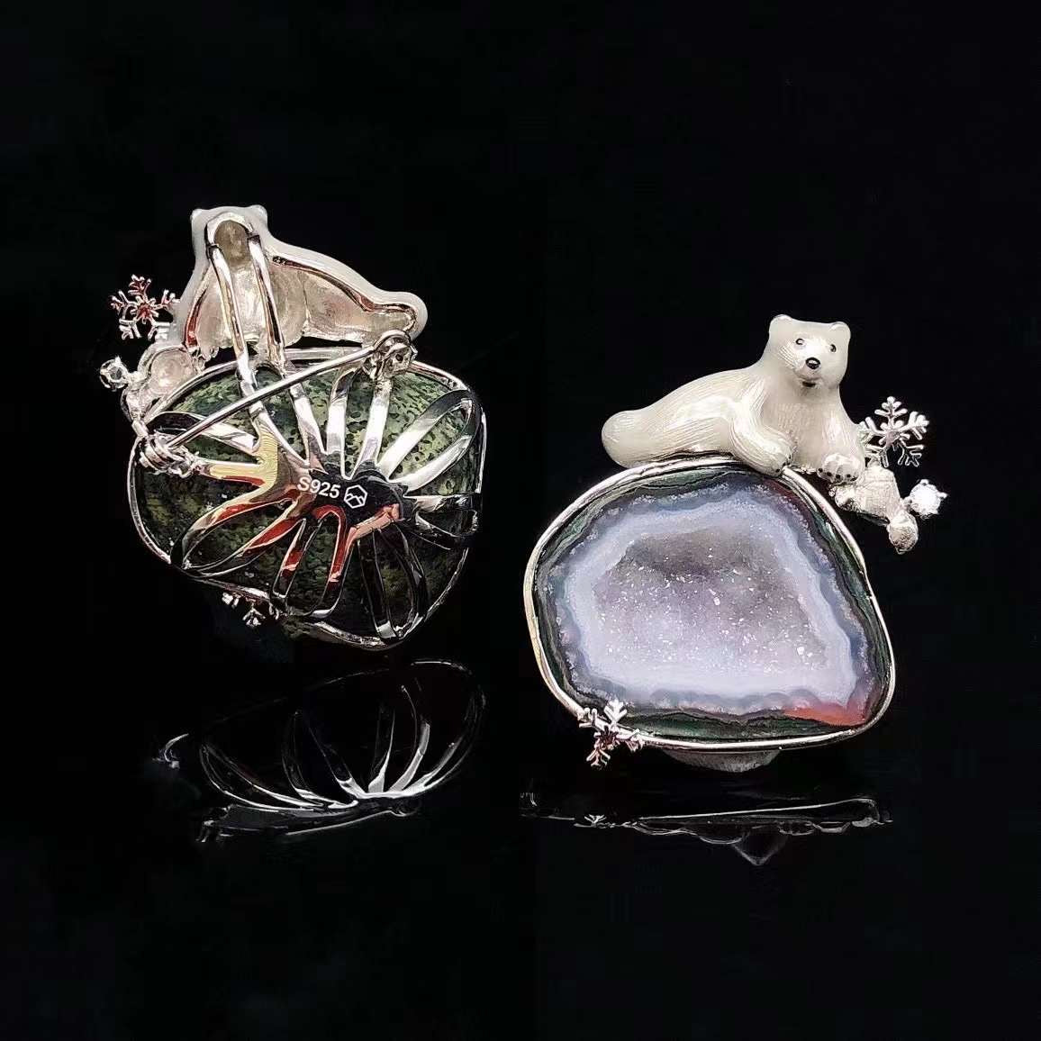 Polar Bear Crystal Cave Pendant Necklace