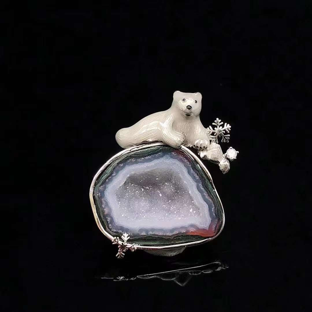 Polar Bear Crystal Cave Pendant Necklace