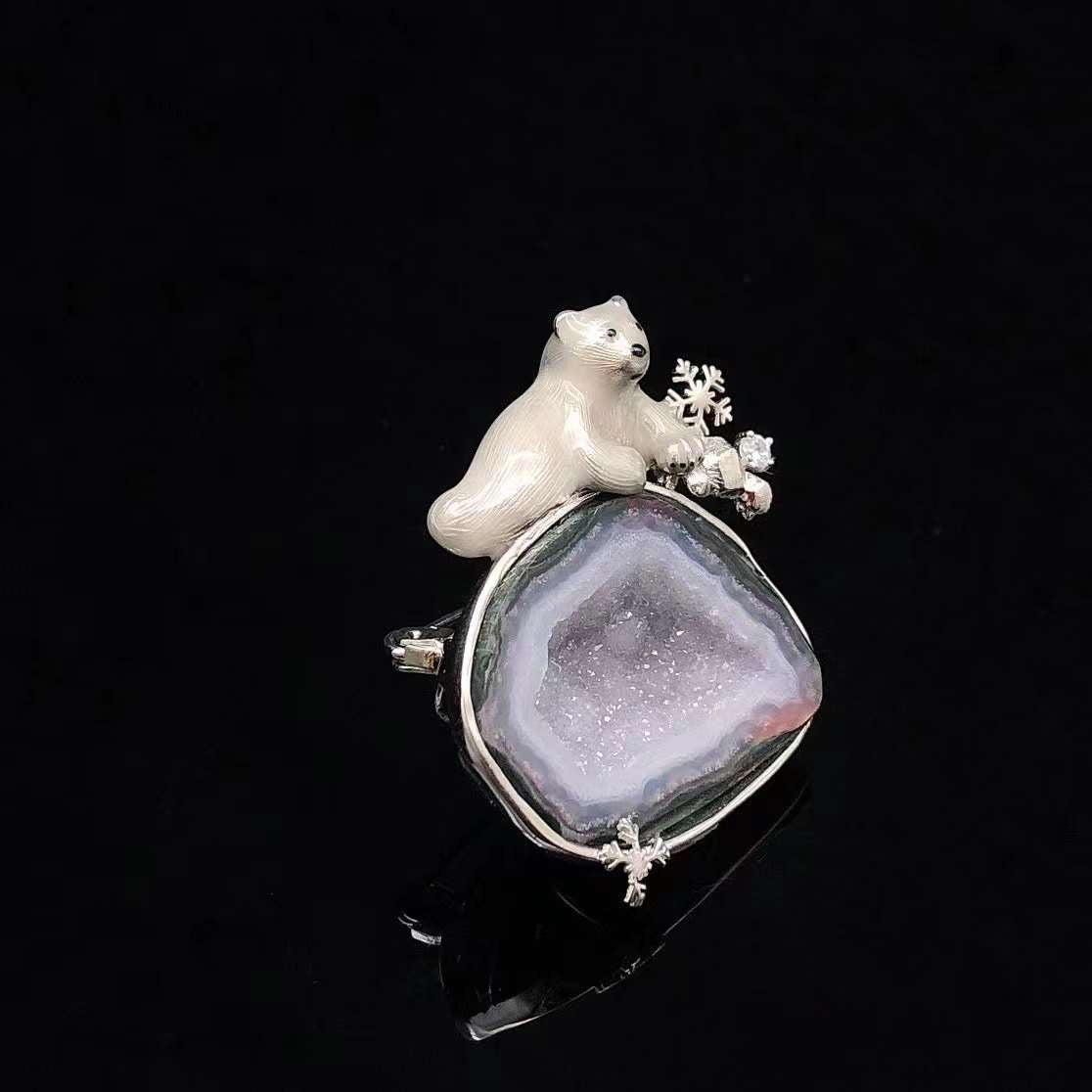 Polar Bear Crystal Cave Pendant Necklace