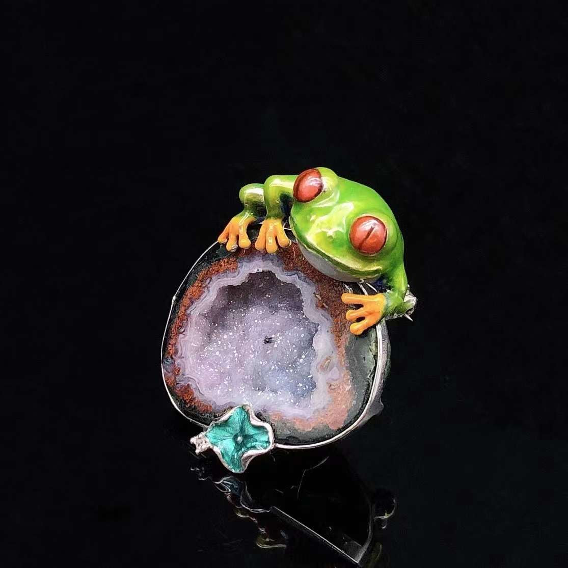 Frog Crystal Cave Pendant Necklace