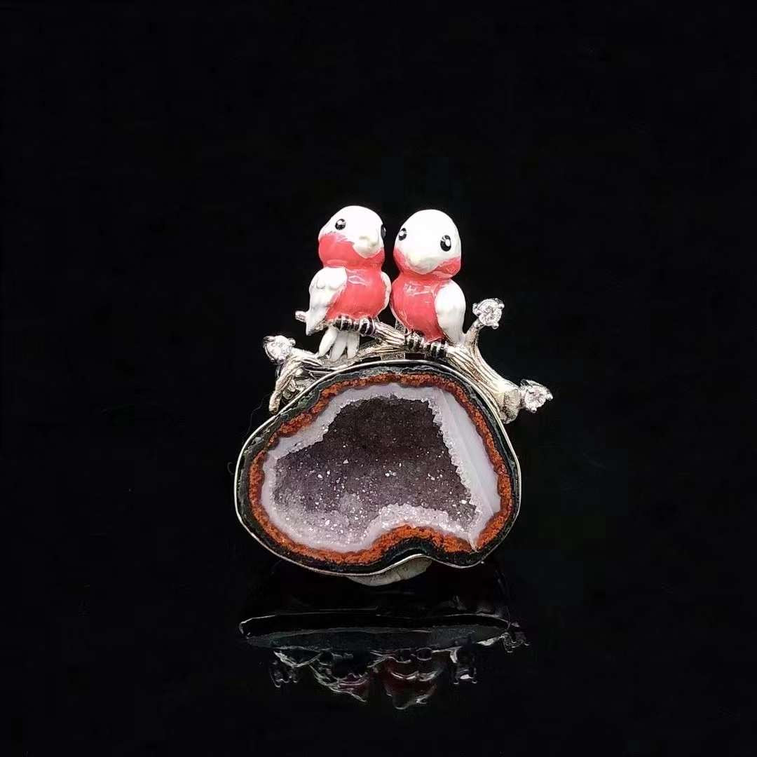 Pink Bird Crystal Cave Pendant Necklace