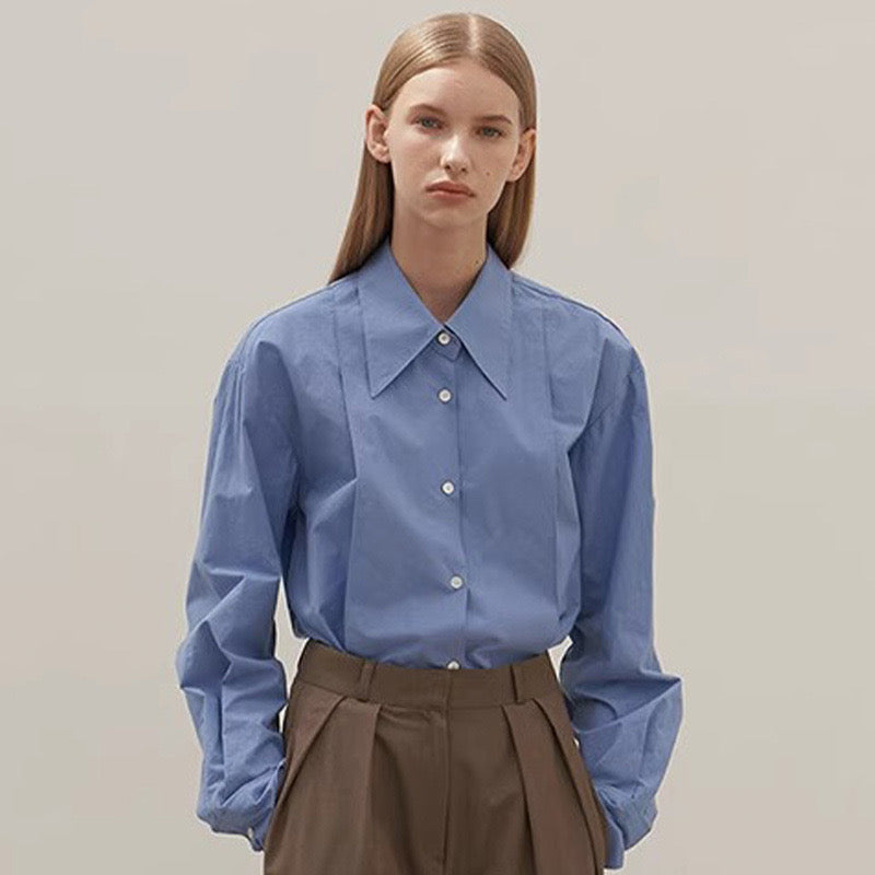 Blue Exaggerated Collar Shirt