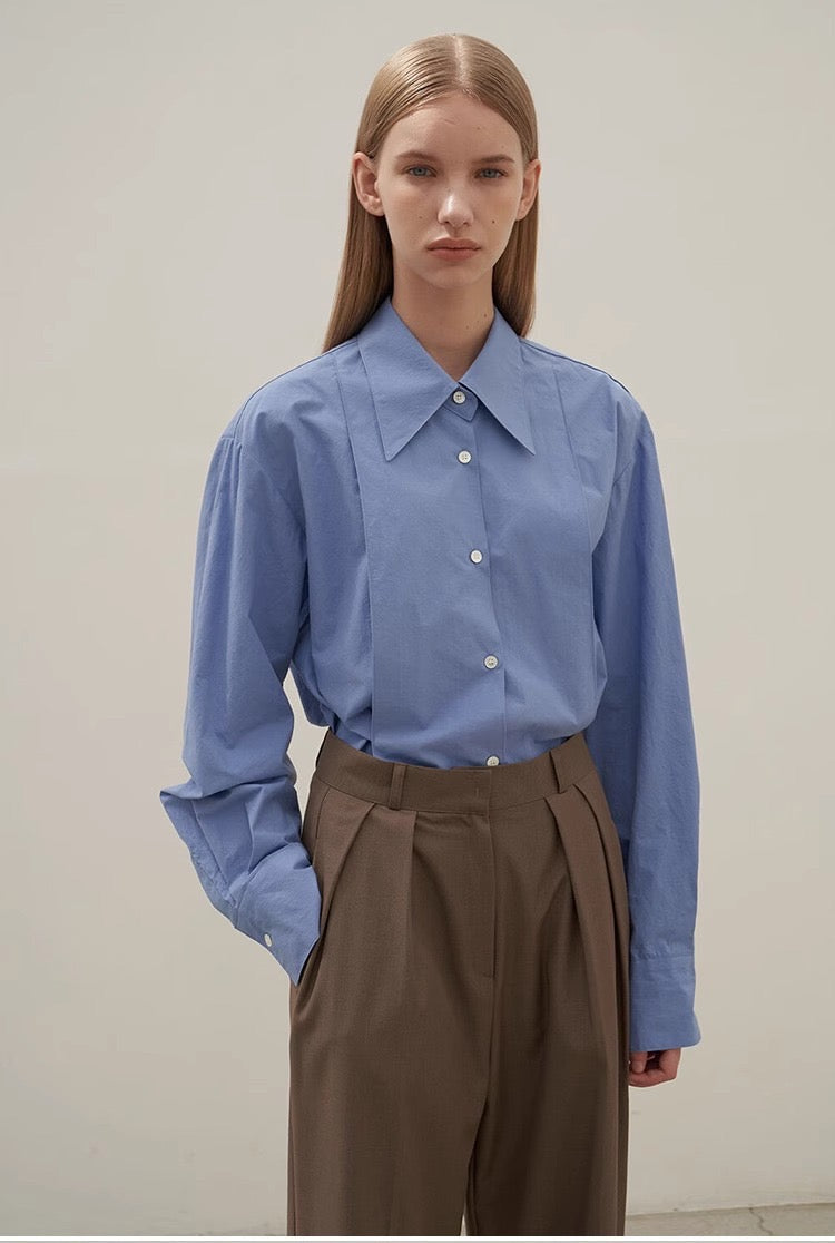 Blue Exaggerated Collar Shirt