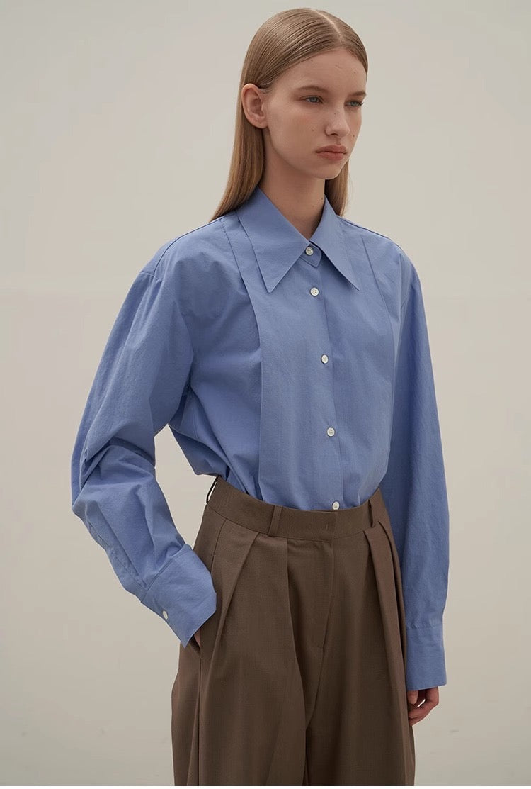 Blue Exaggerated Collar Shirt