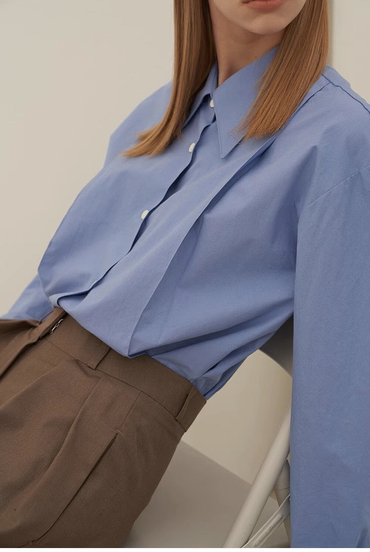 Blue Exaggerated Collar Shirt