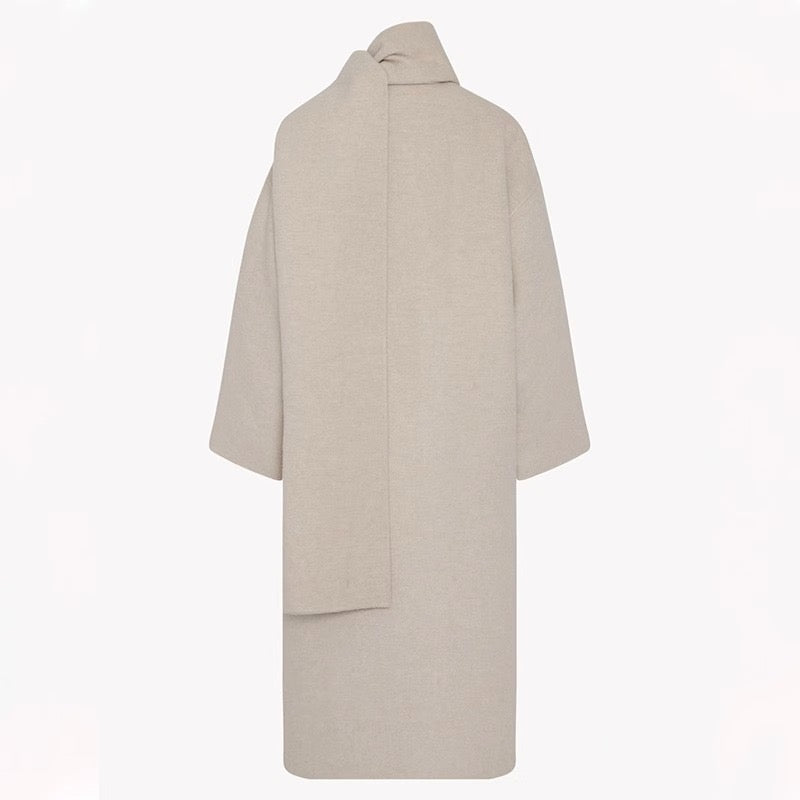 White Cashmere Coat Long Scarf Collar