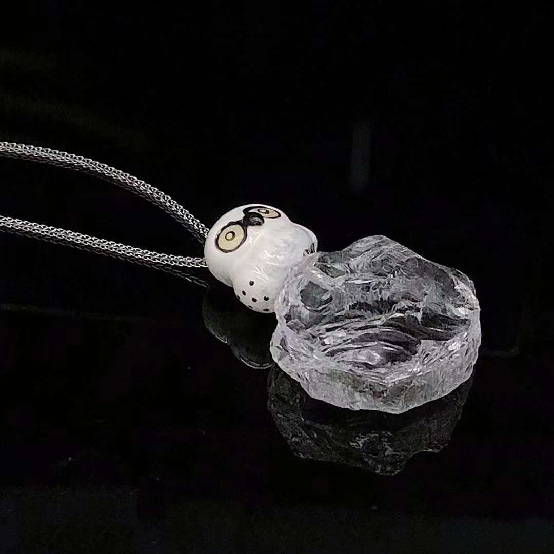 Owl Enamel Natural White Crystal Necklace