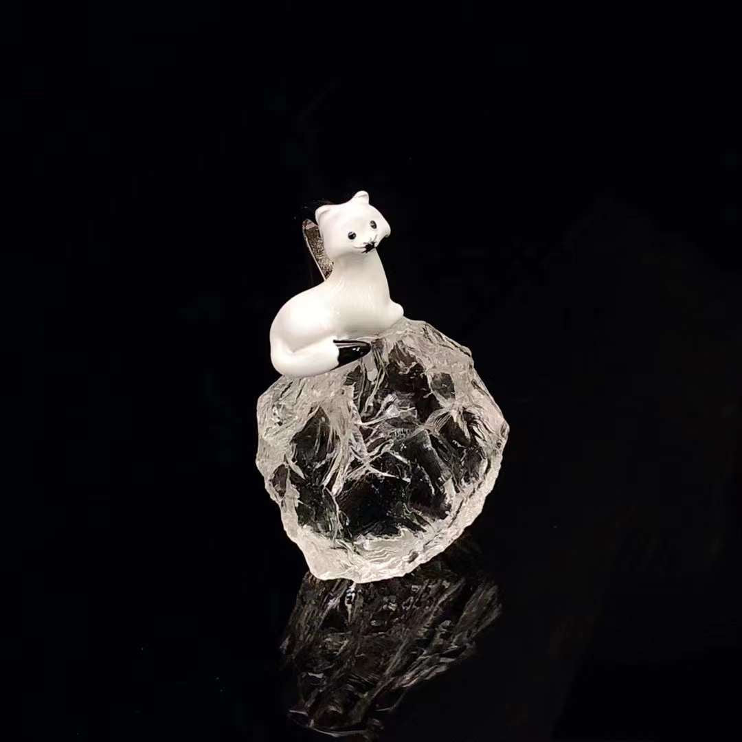 Kitten Enamel White Crystal Pendant Necklace