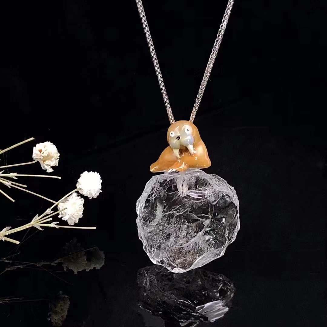 Seal Enamel Natural Crystal Necklace