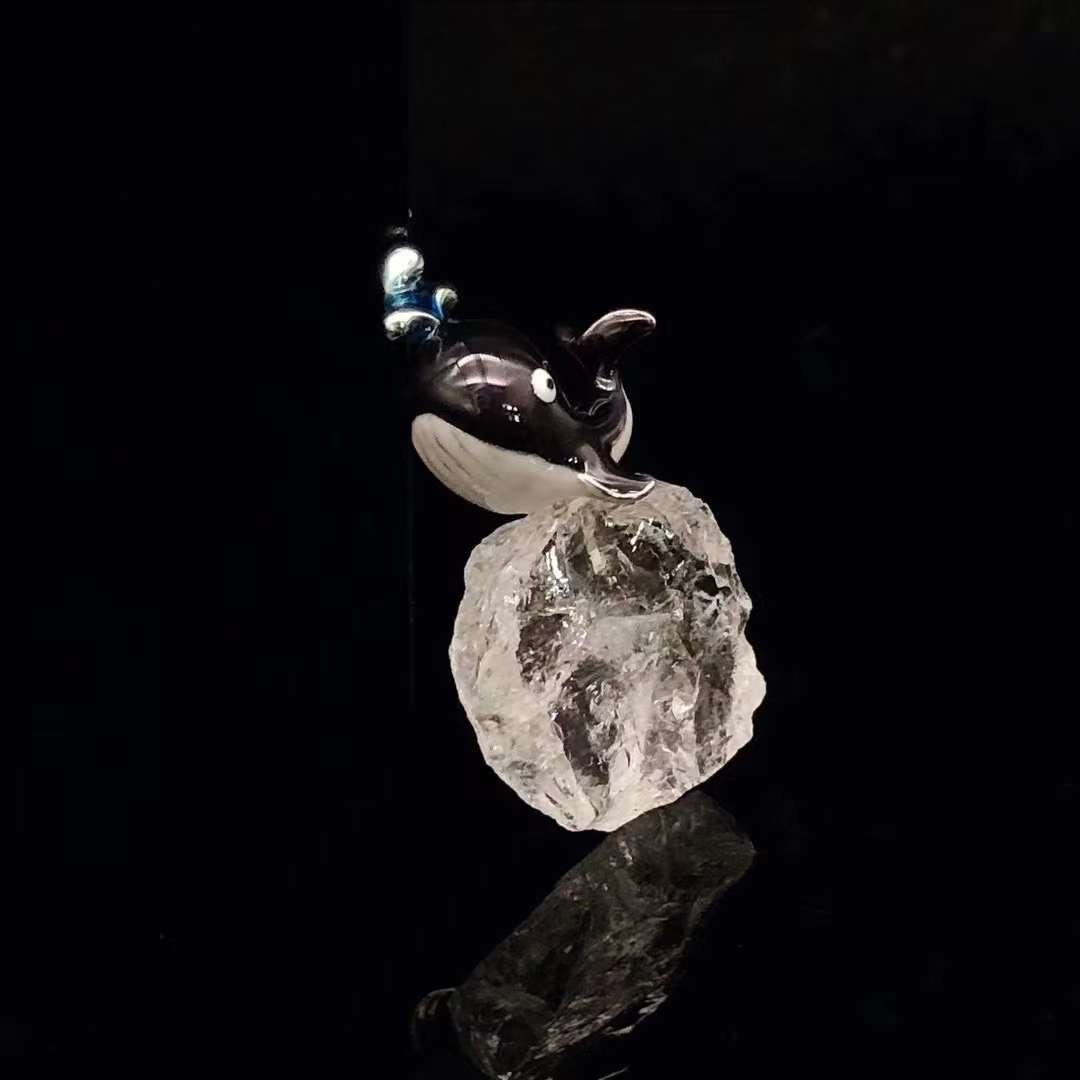 Dolphin Enamel White Crystal Necklace