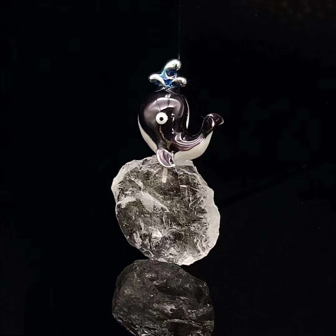 Dolphin Enamel White Crystal Necklace