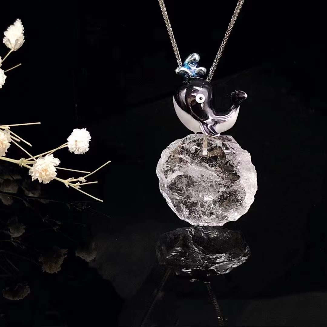 Dolphin Enamel White Crystal Necklace