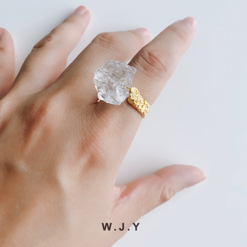 Natural White Crystal Ice Cube Ring