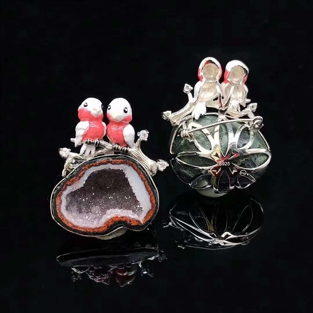 Pink Bird Crystal Cave Pendant Necklace