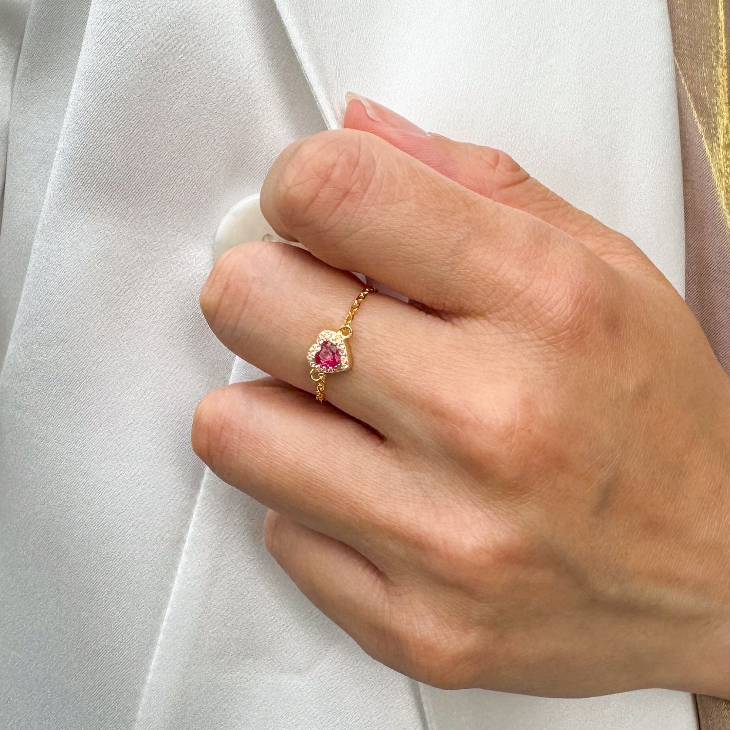 Ruby Birthstones Love Zipper Gold Ring