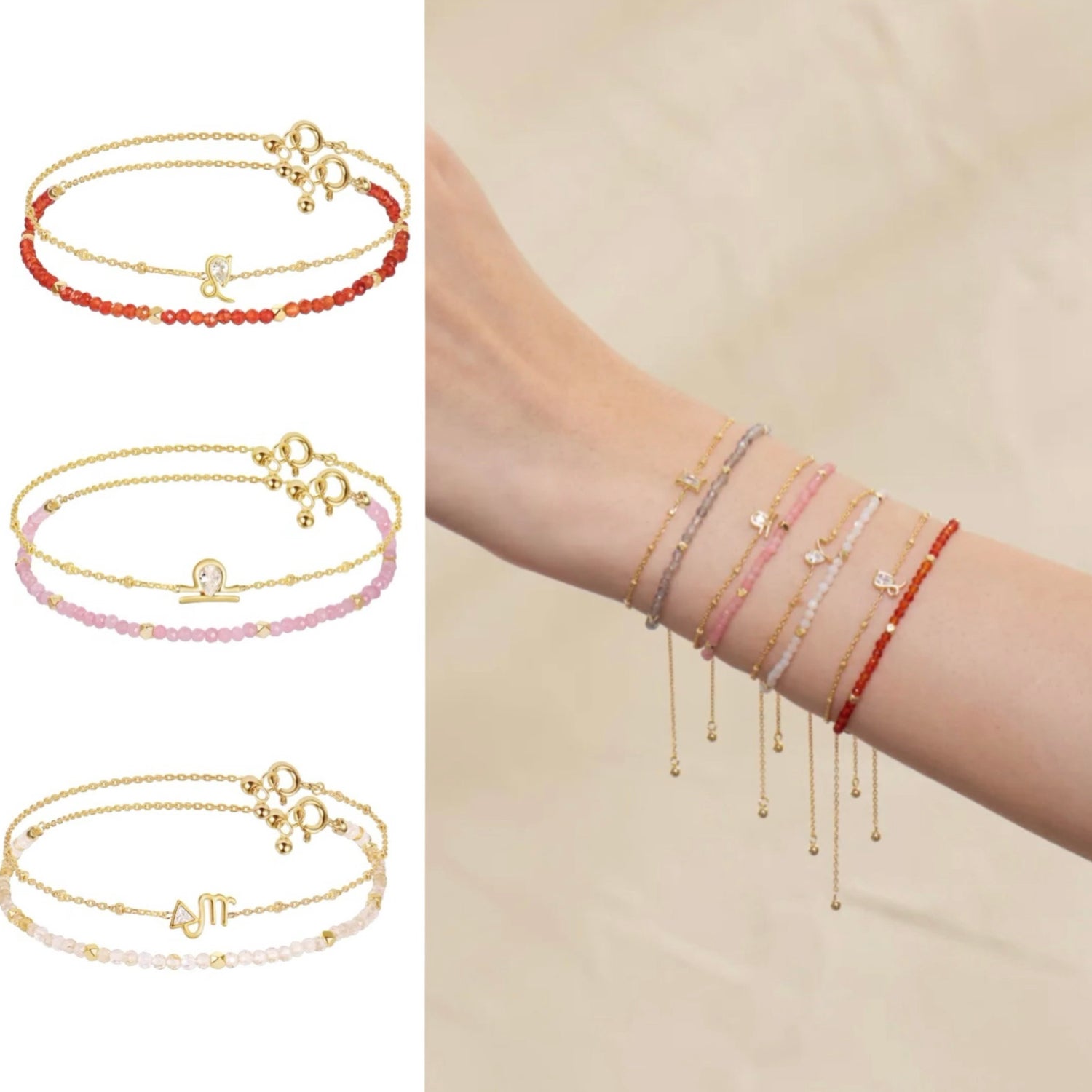 Constellation Libra Zodiac Bracelet – Natural Crystal Adjustable | October Birthstone Jewelry Gift