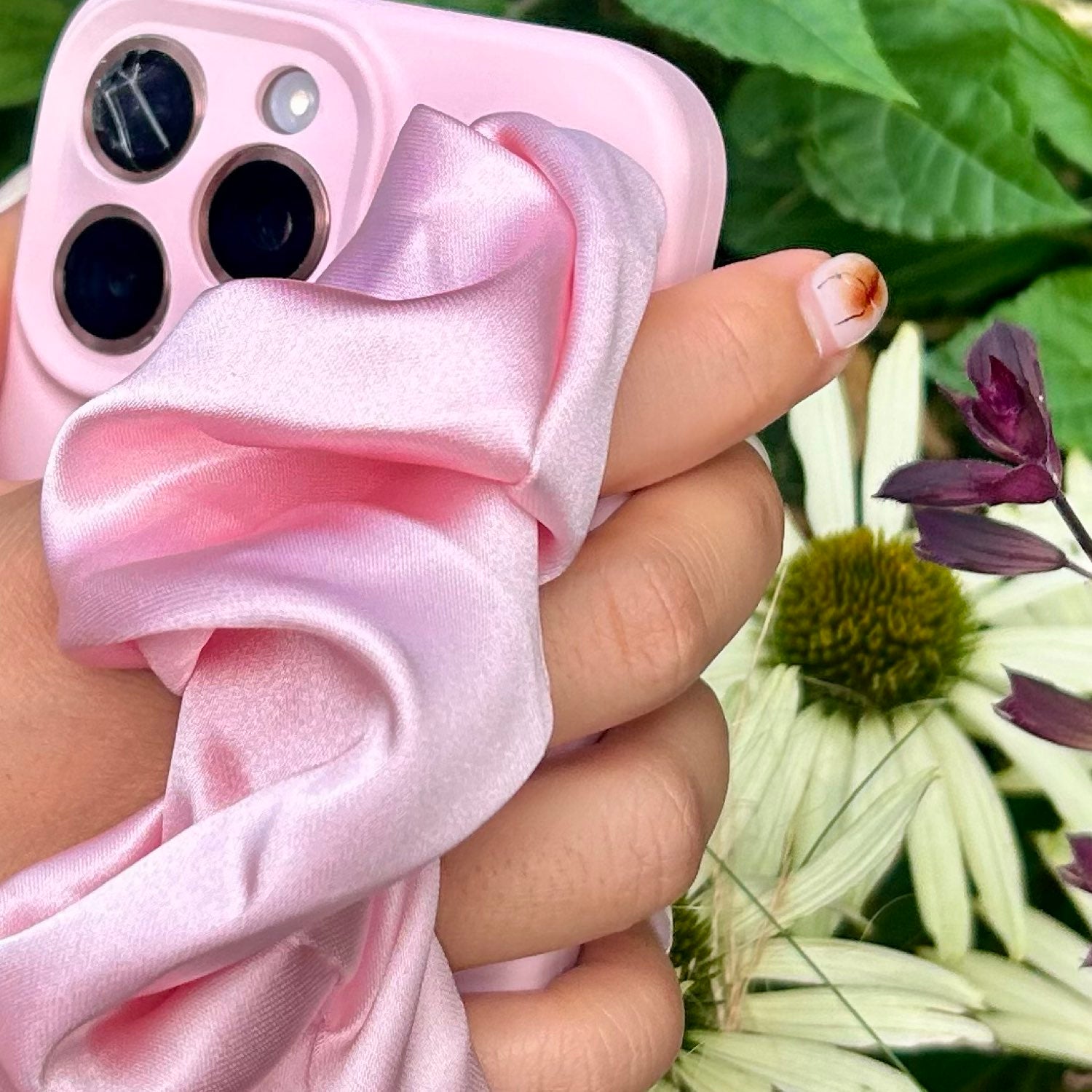 Pink Phone Case With Silky Hand Holder