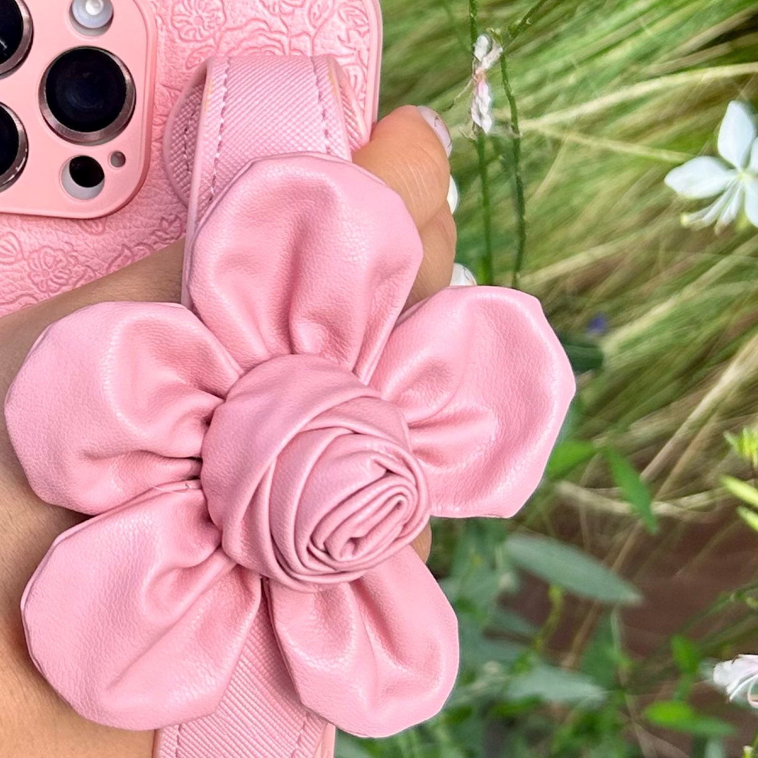 Floral Wrist Phone Case Hand Holder Pink