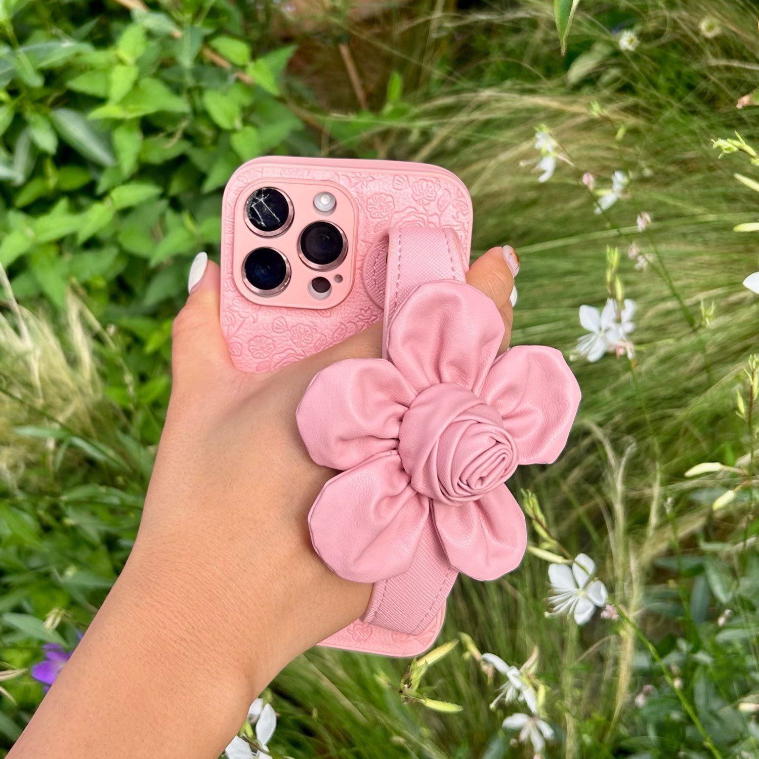 Floral Wrist Phone Case Hand Holder Pink