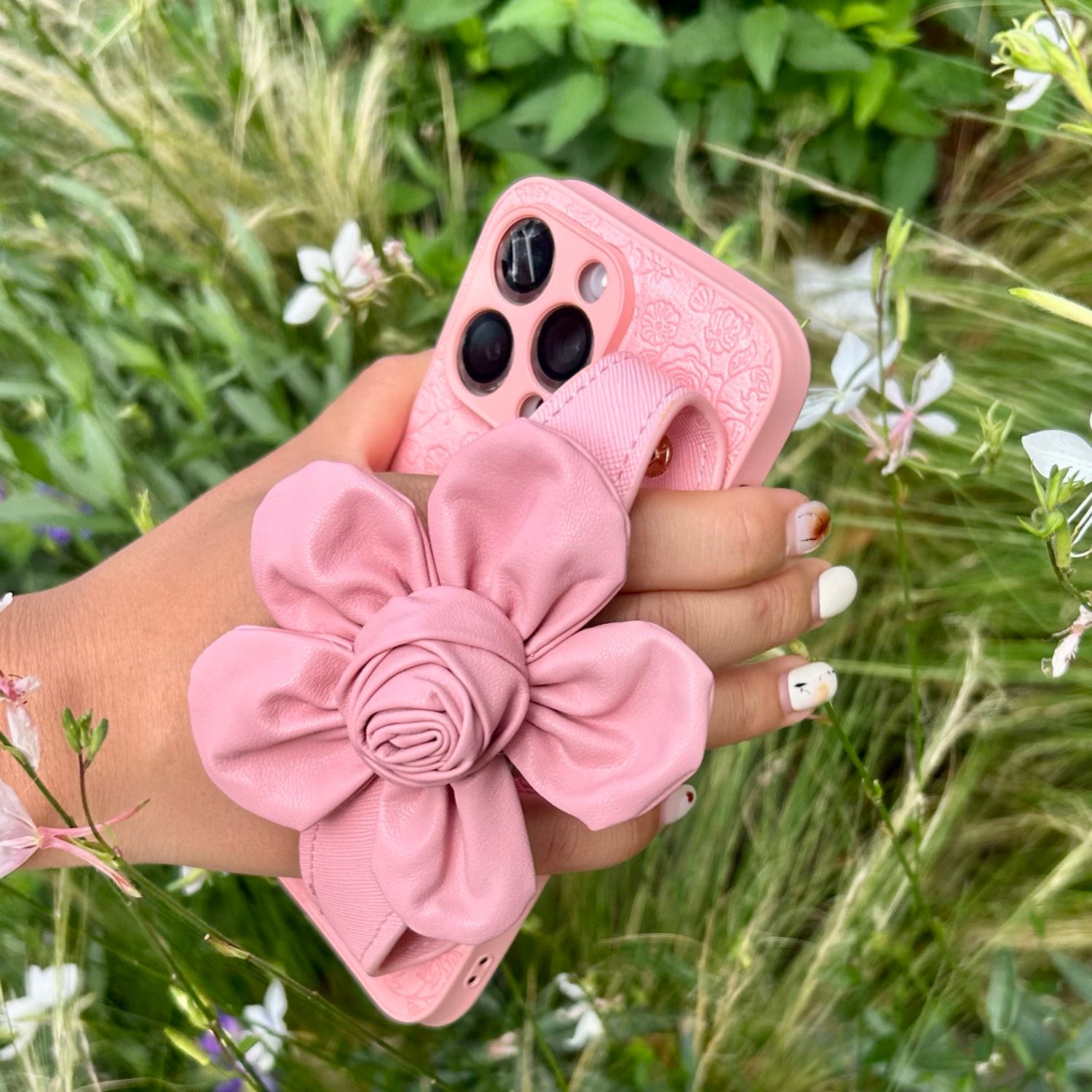 Floral Wrist Phone Case Hand Holder Pink
