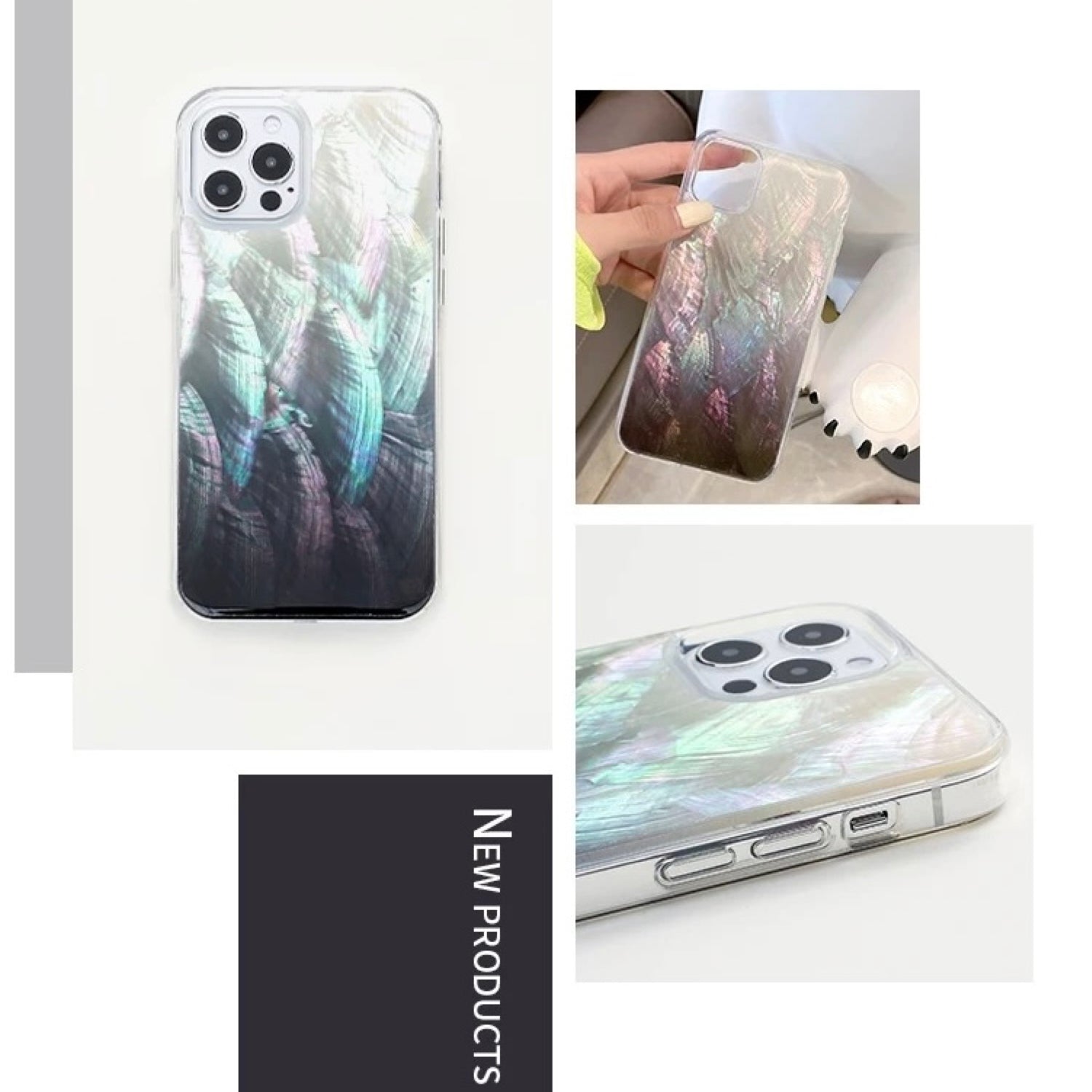 Iridescent Mother-of-Pearl Luxe Phone Case Black