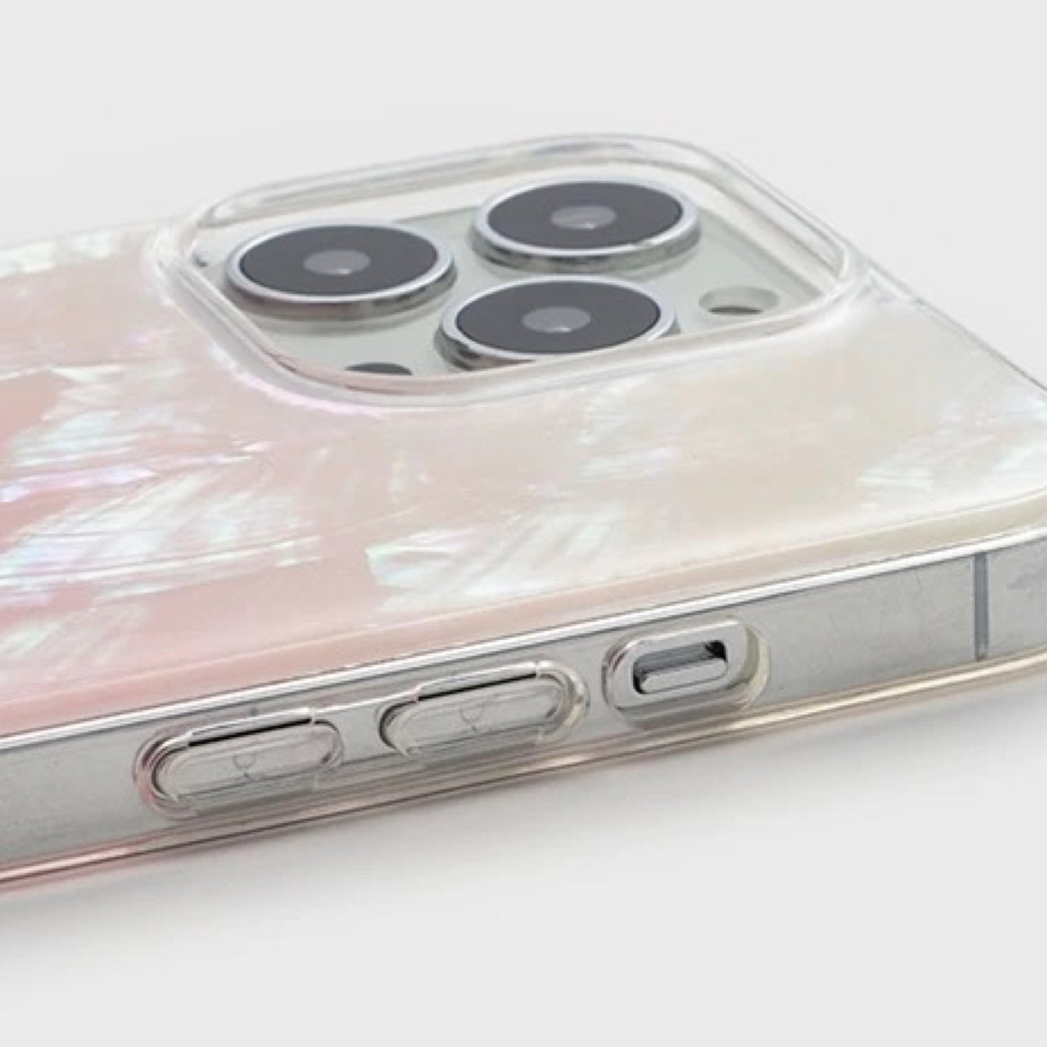 Iridescent Mother-of-Pearl Luxe Phone Case Natural Pearl Chain Pink