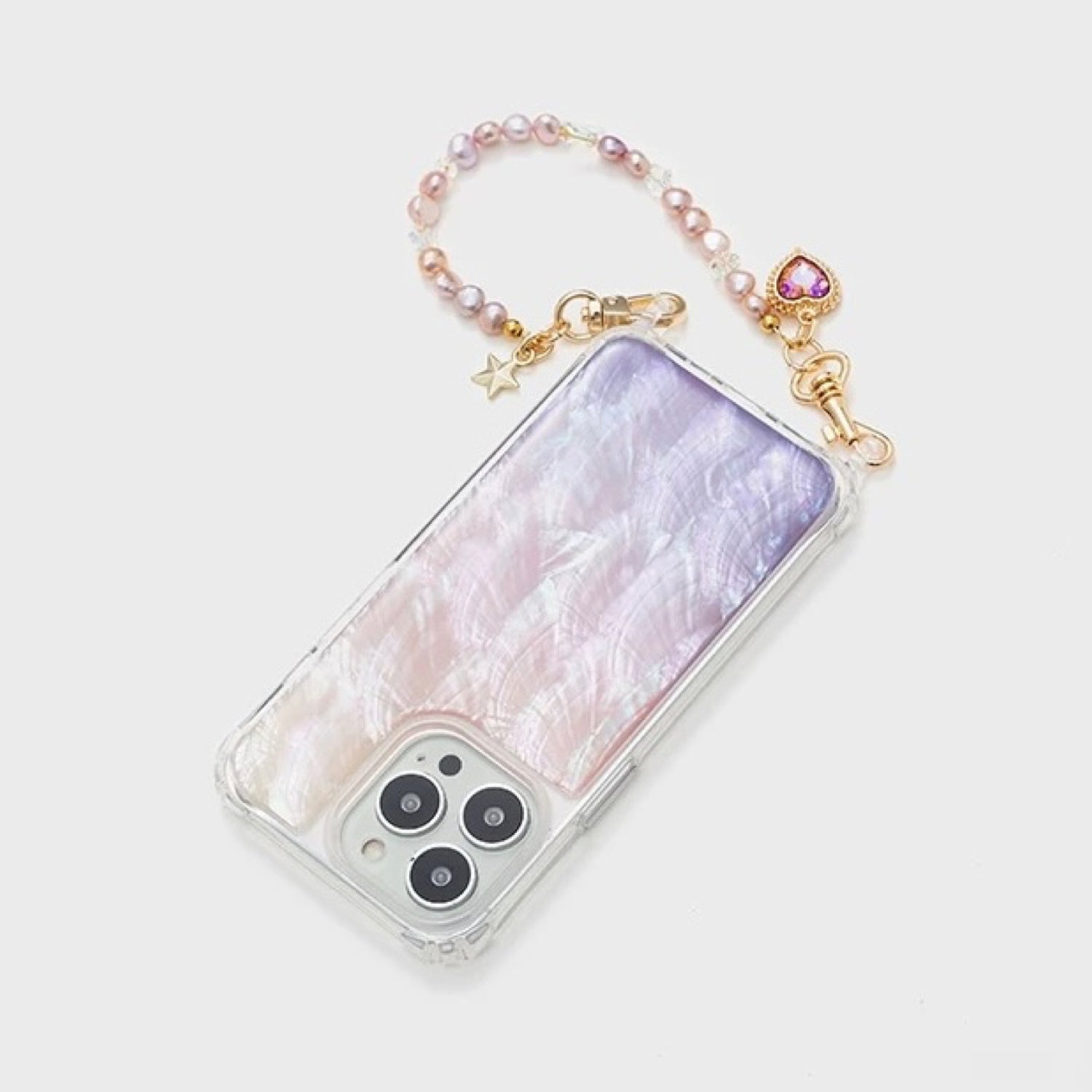 Iridescent Mother-of-Pearl Luxe Phone Case Natural Pearl Chain Purple