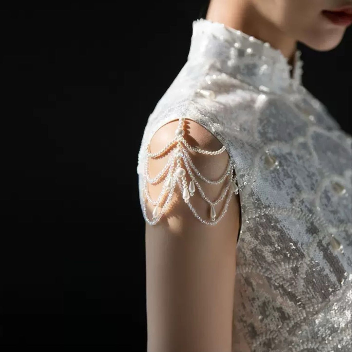 Embellished Elegant Pearl Dress In White