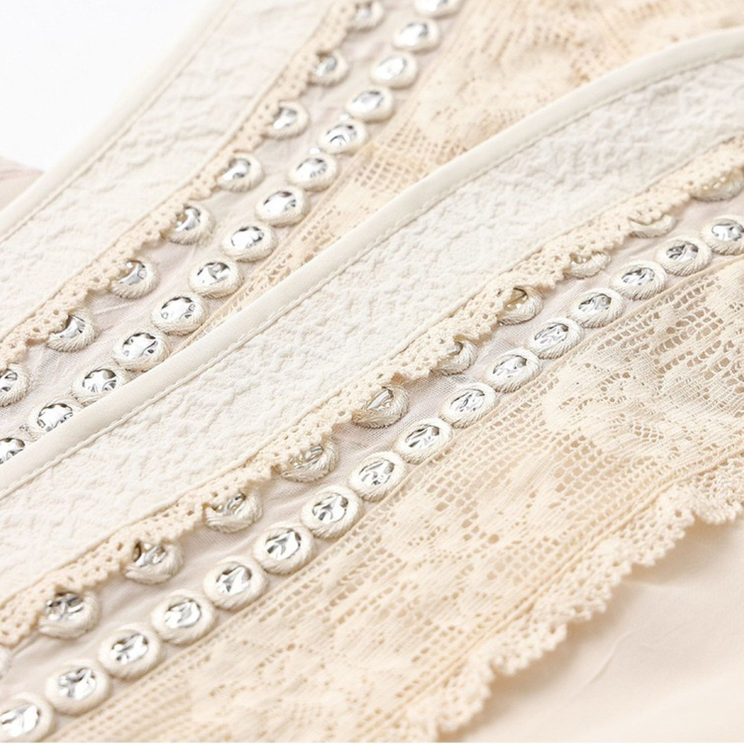 Beige Embroidered Floral Collar Vest & Skirt Co-Ord Set