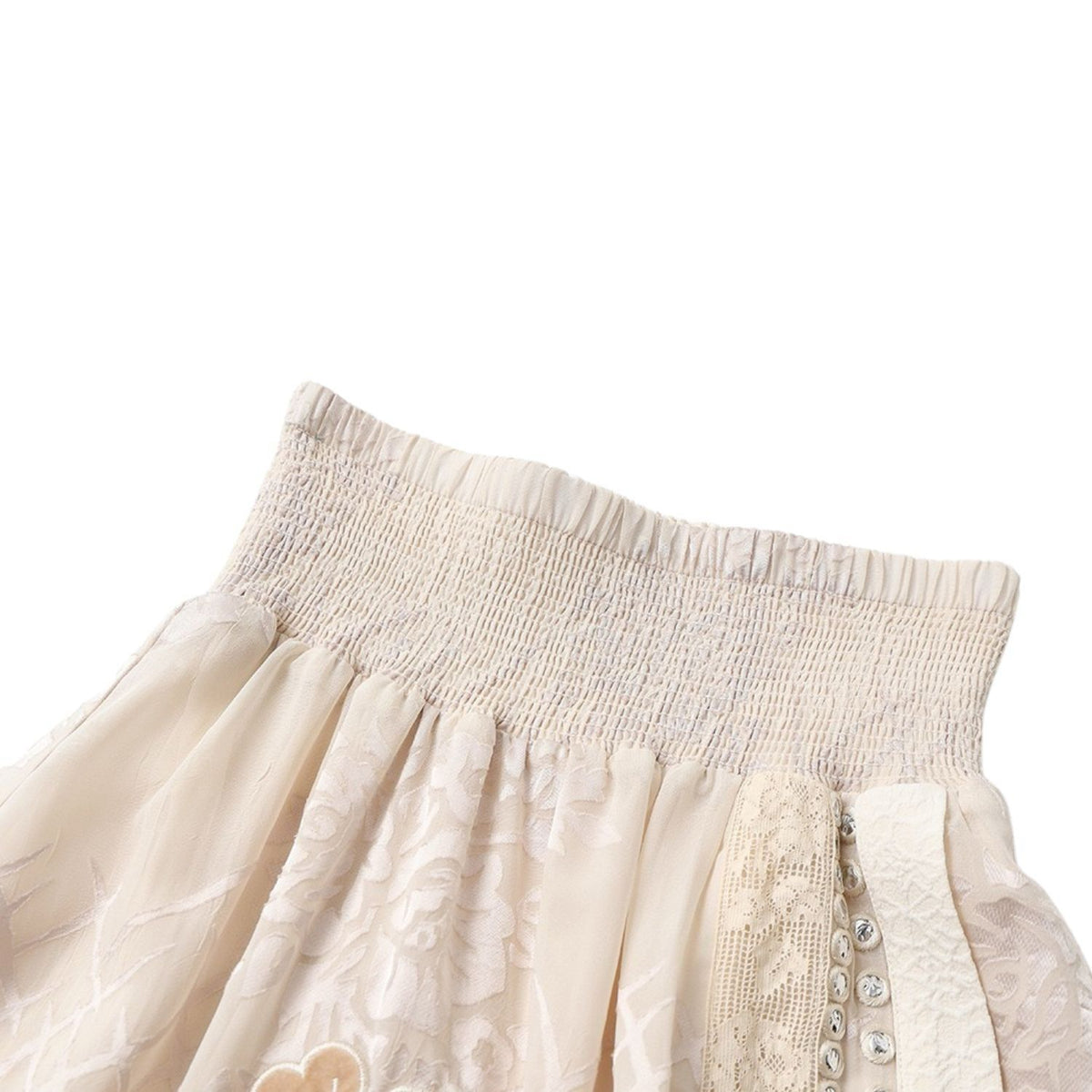 Embroidery Floral Beige Long Skirt
