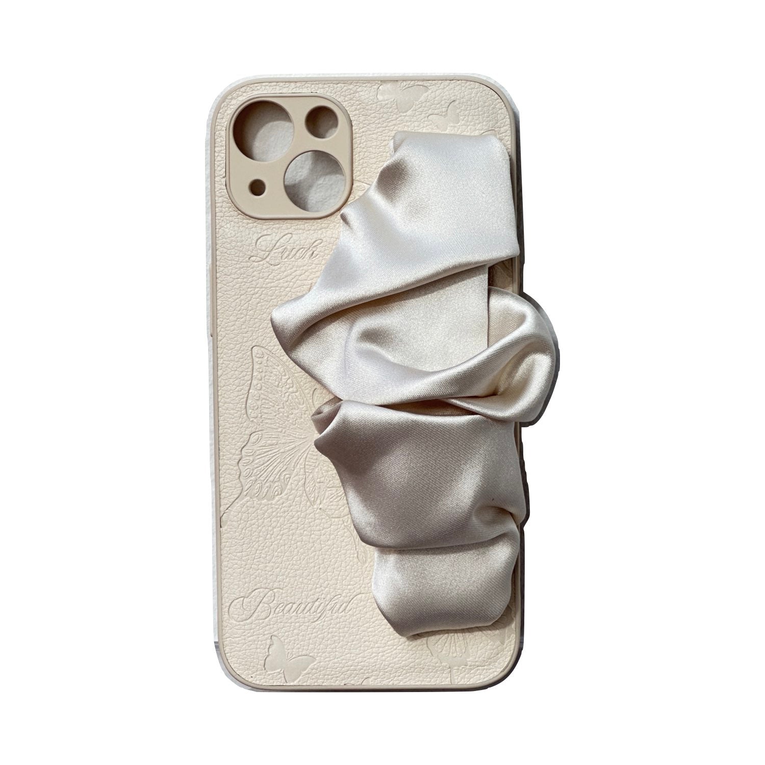 Cream Phone Case With Silky Hand Holder