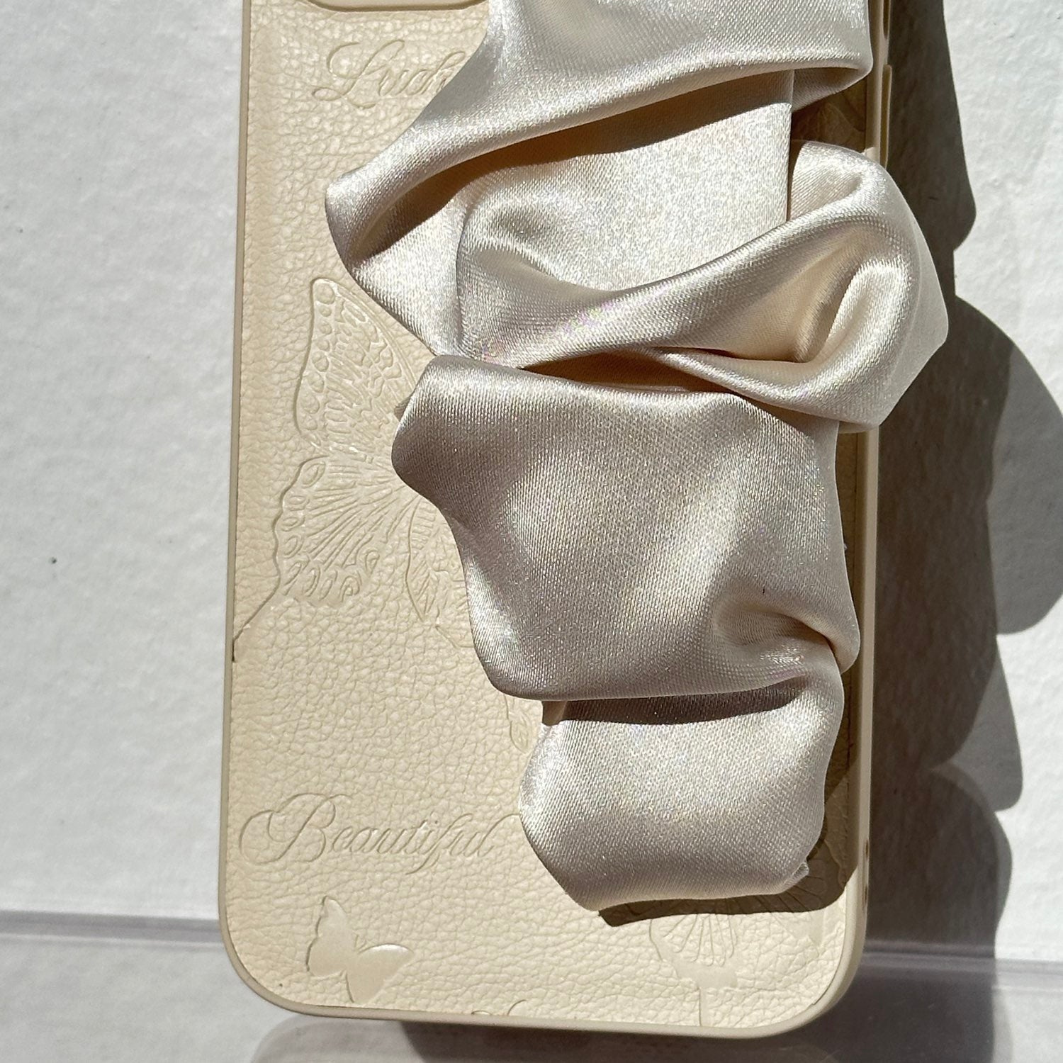 Cream Phone Case With Silky Hand Holder