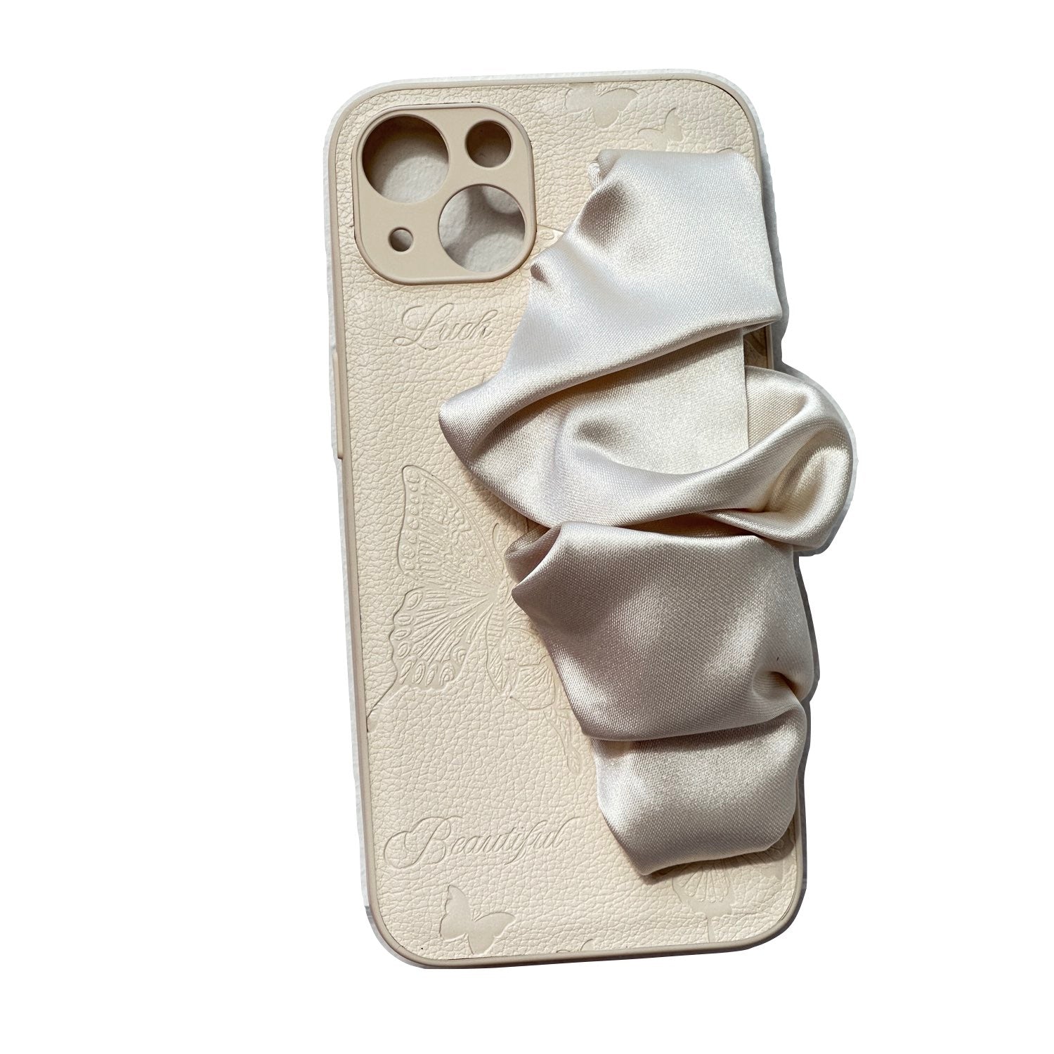 Cream Phone Case With Silky Hand Holder