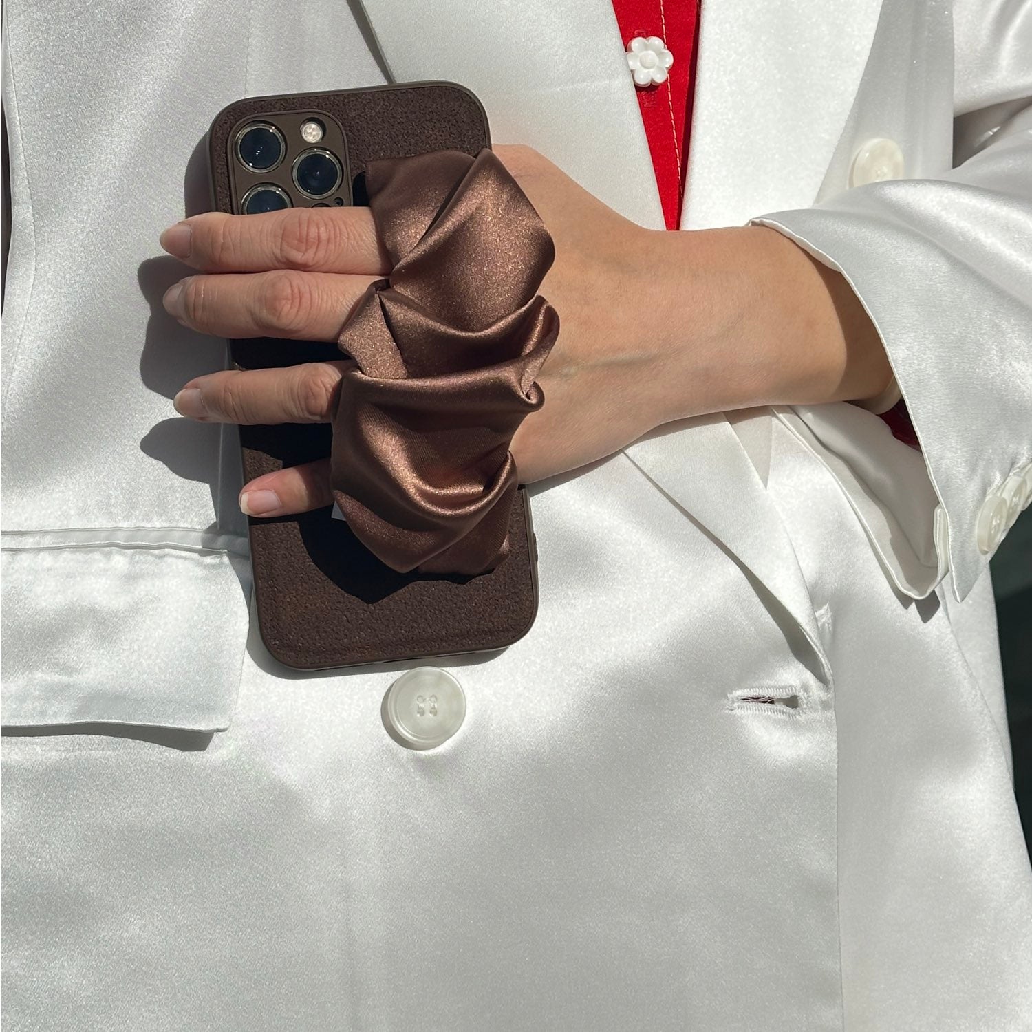 Brown Phone Case With Silky Hand Holder
