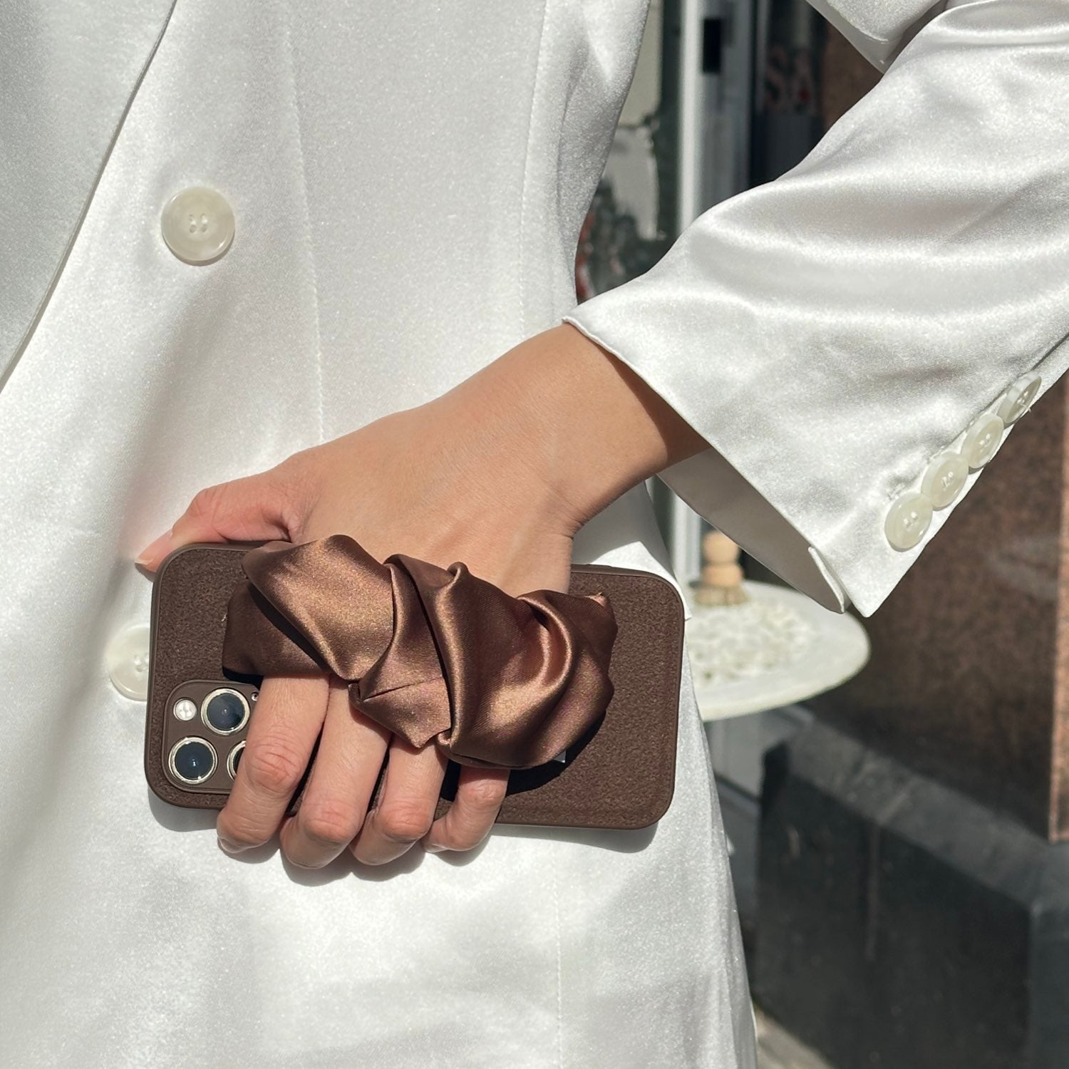 Brown Phone Case With Silky Hand Holder