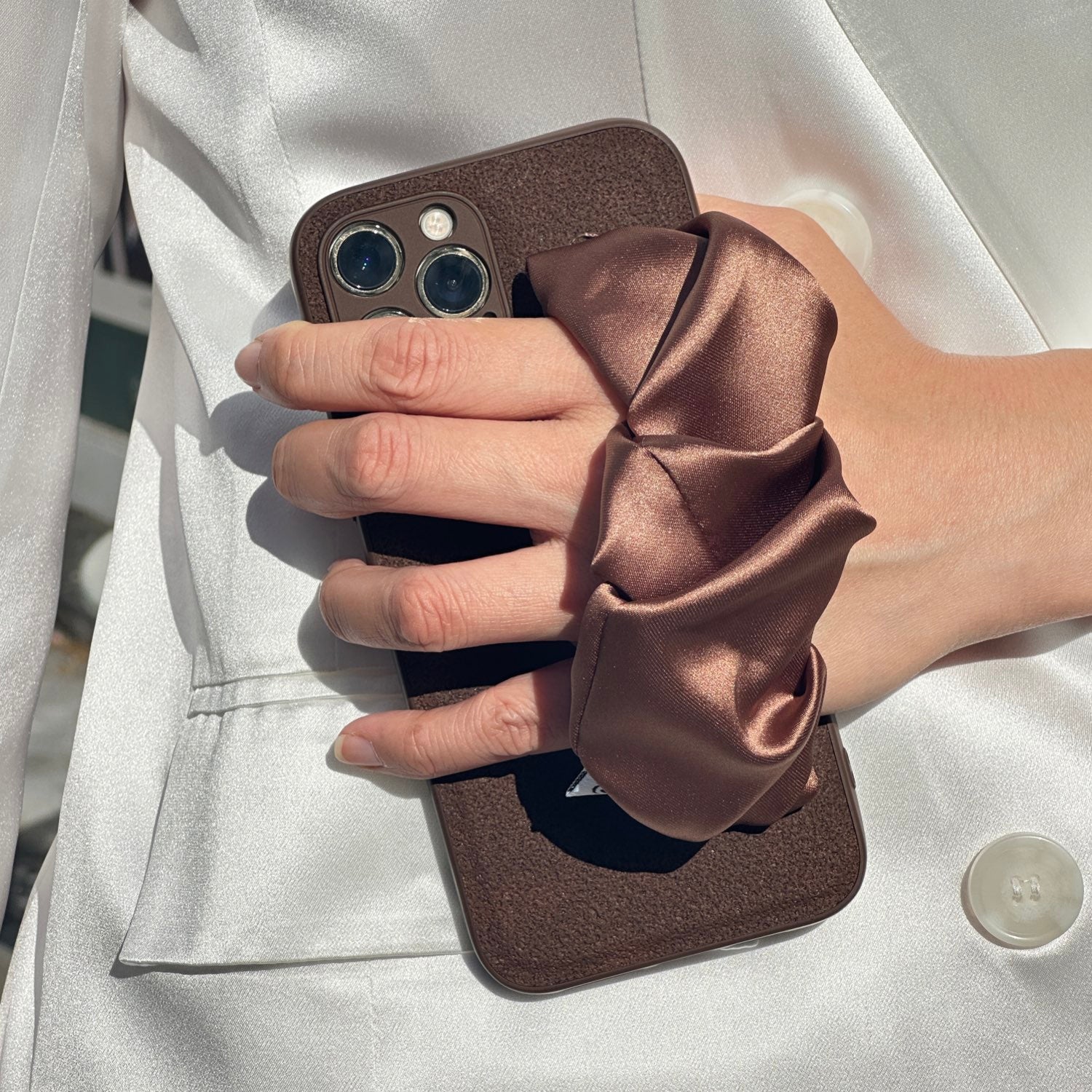 Brown Phone Case With Silky Hand Holder