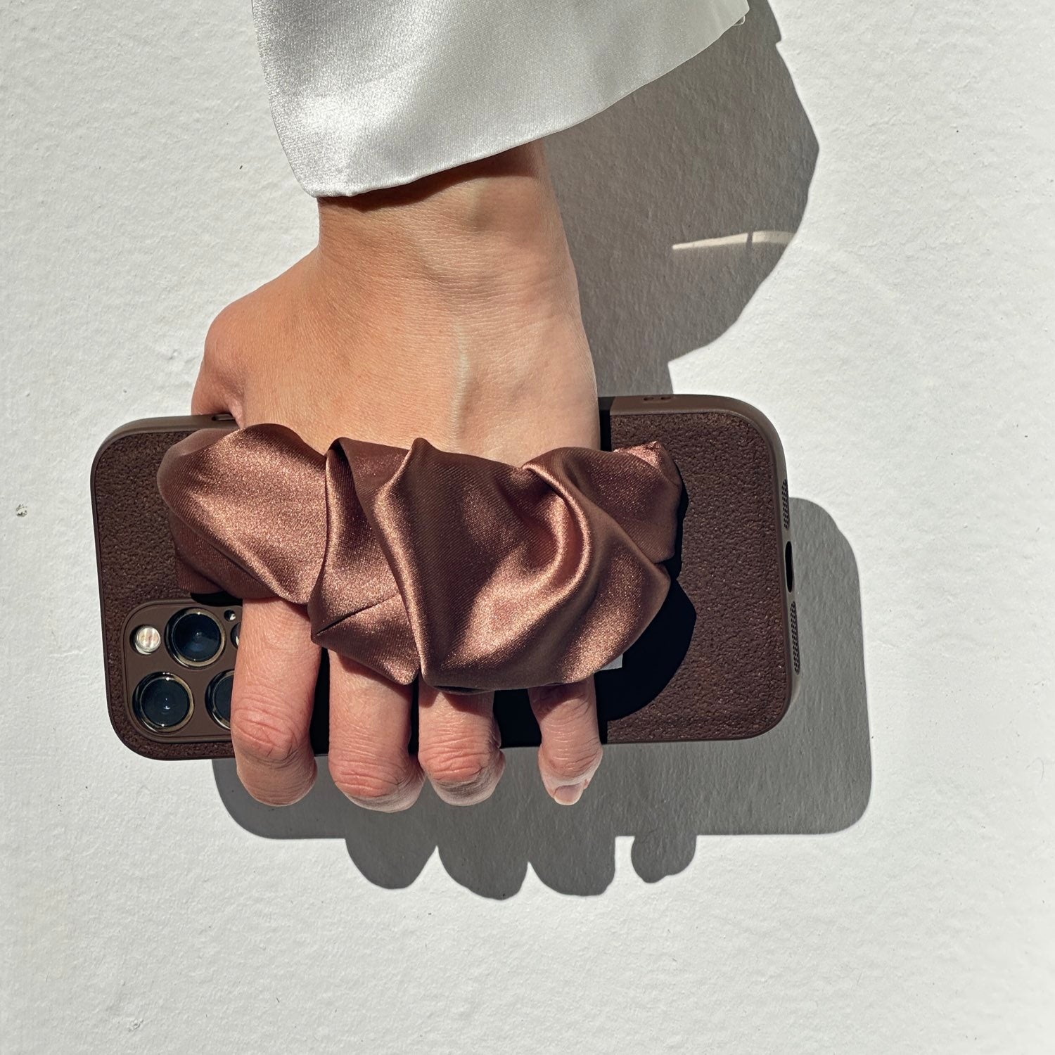 Brown Phone Case With Silky Hand Holder