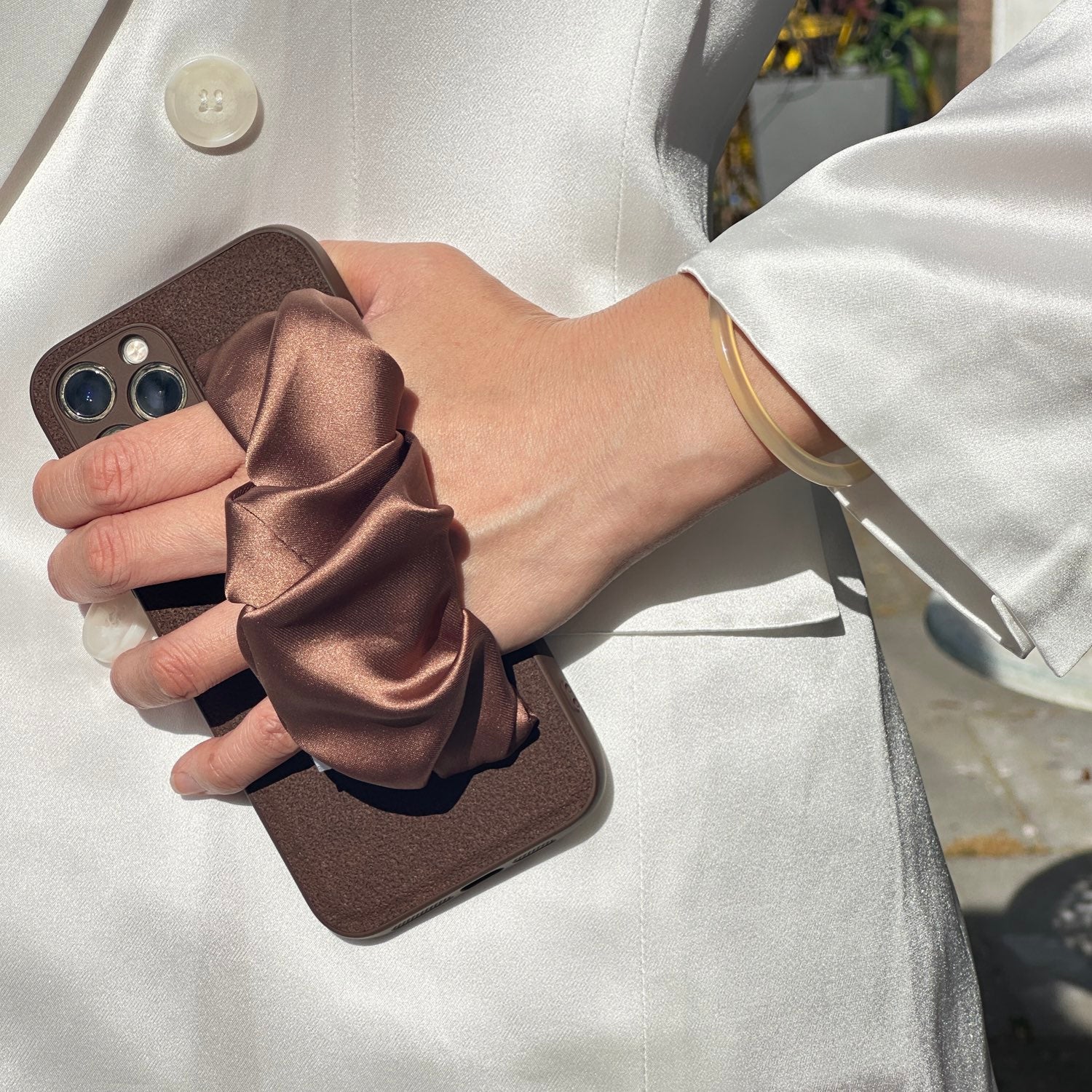 Brown Phone Case With Silky Hand Holder