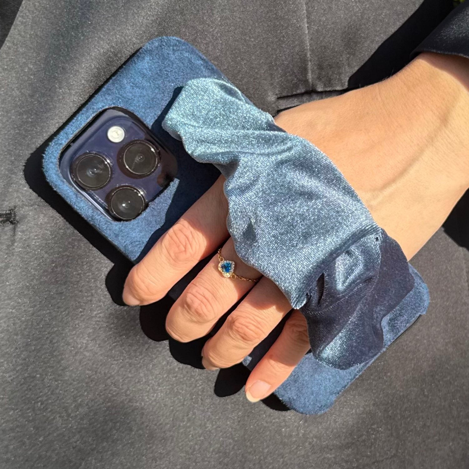 Blue Phone Case With Silky Hand Holder