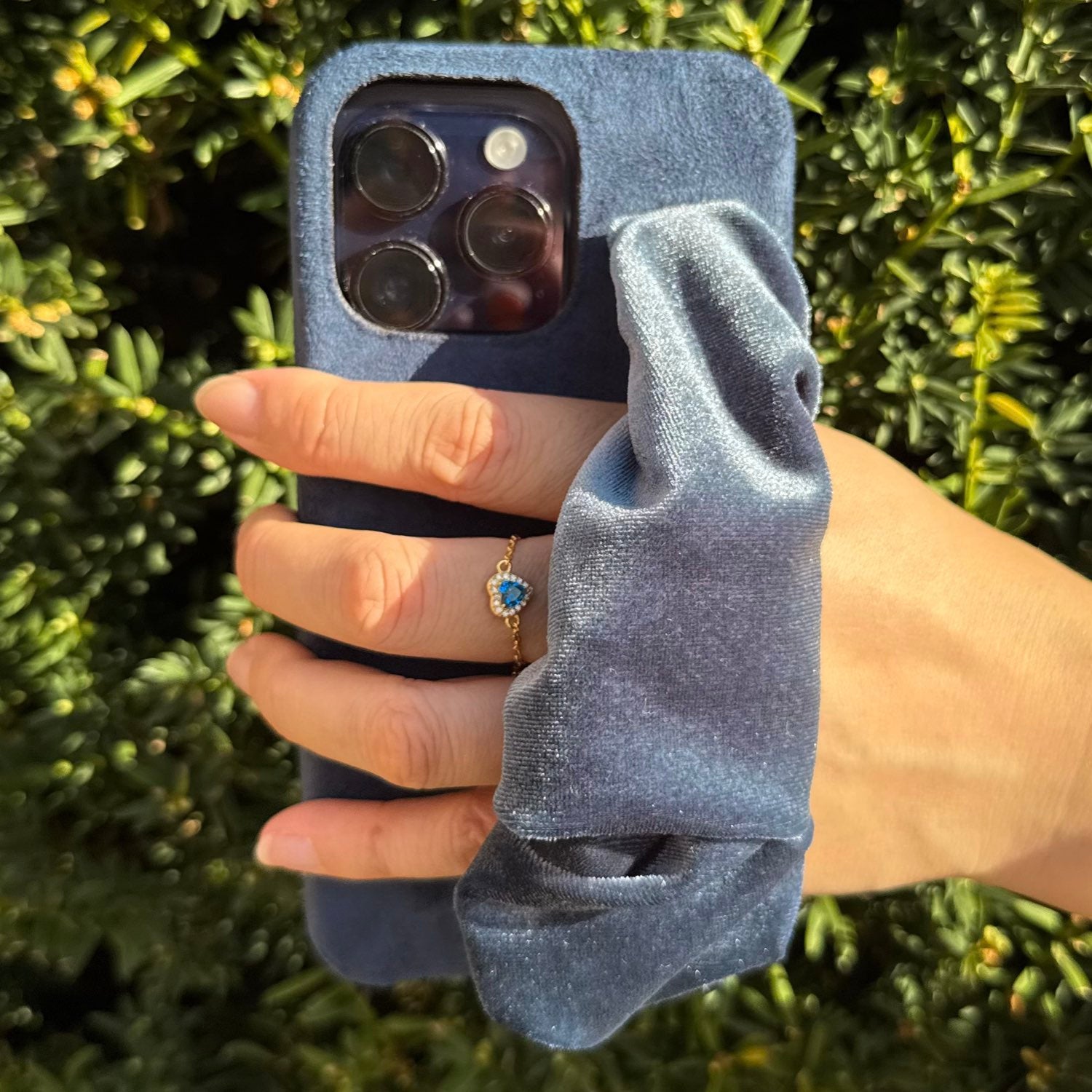 Blue Phone Case With Silky Hand Holder