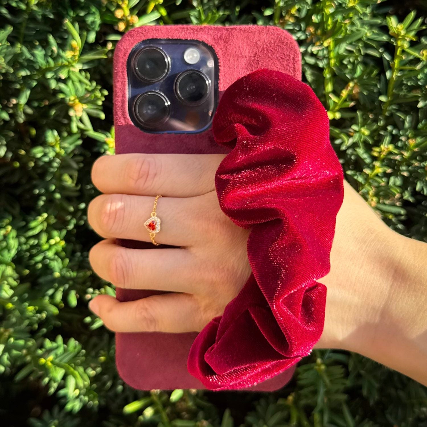 Bright Red Phone Case With Silky Hand Holder