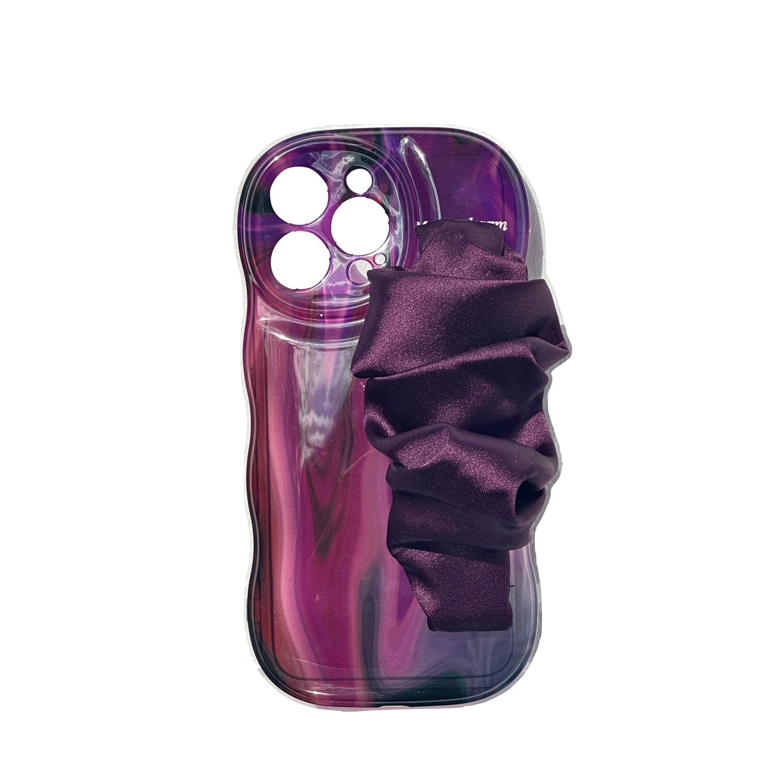 Purple Marble Phone Case With Silky Hand Holder